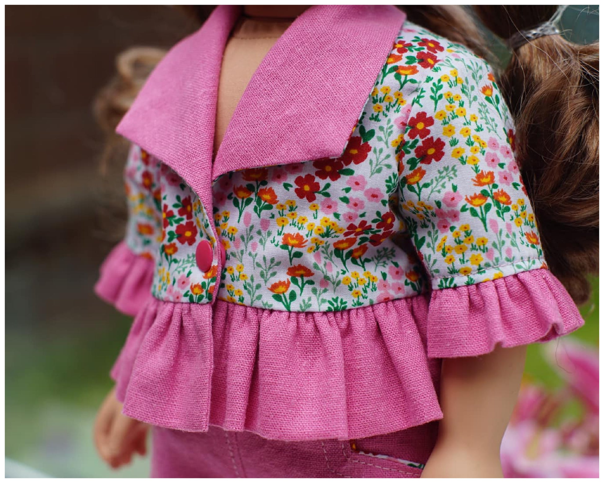 American Girl Doll pdf sewing pattern, pants, capri pants, Bolero with a frill combo, with detailed video tutorial.