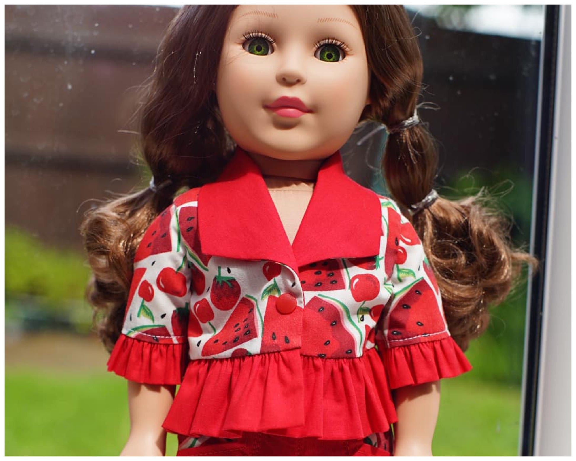 American Girl Doll pdf sewing pattern, pants, capri pants, Bolero with a frill combo, with detailed video tutorial.