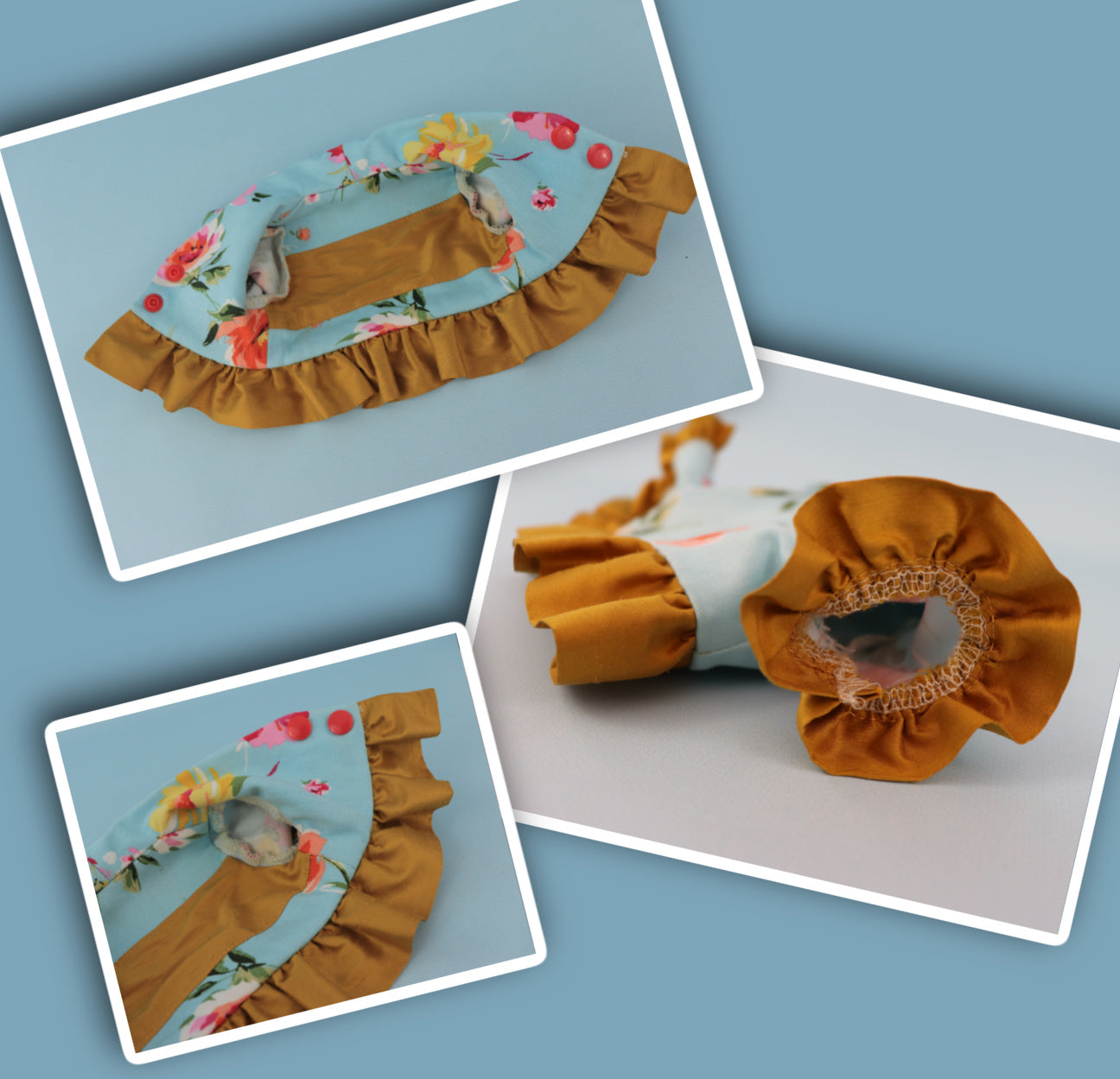 American Girl Doll pdf sewing pattern, pants, capri pants, Bolero jacket with detailed video tutorial. Close up shots of the ruffle sleeve, hem ruffle and lining.