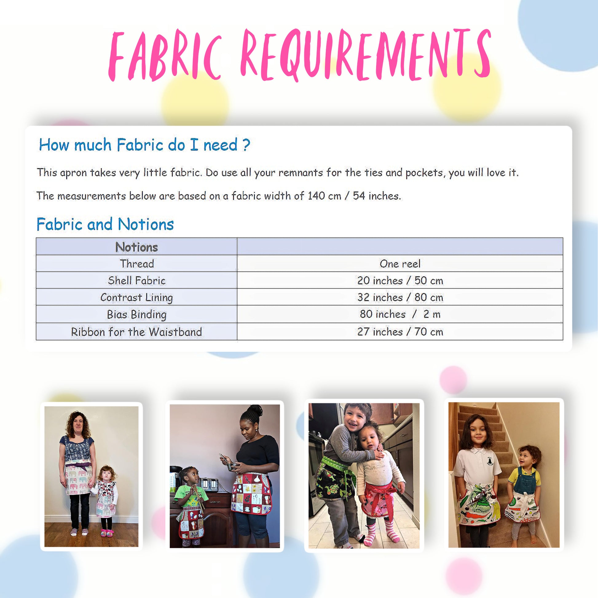 Half apron Pdf sewing pattern by Frocks & Frolics. Fully lined, cute tie backs, free video sew-a-long. Fabric requirements.