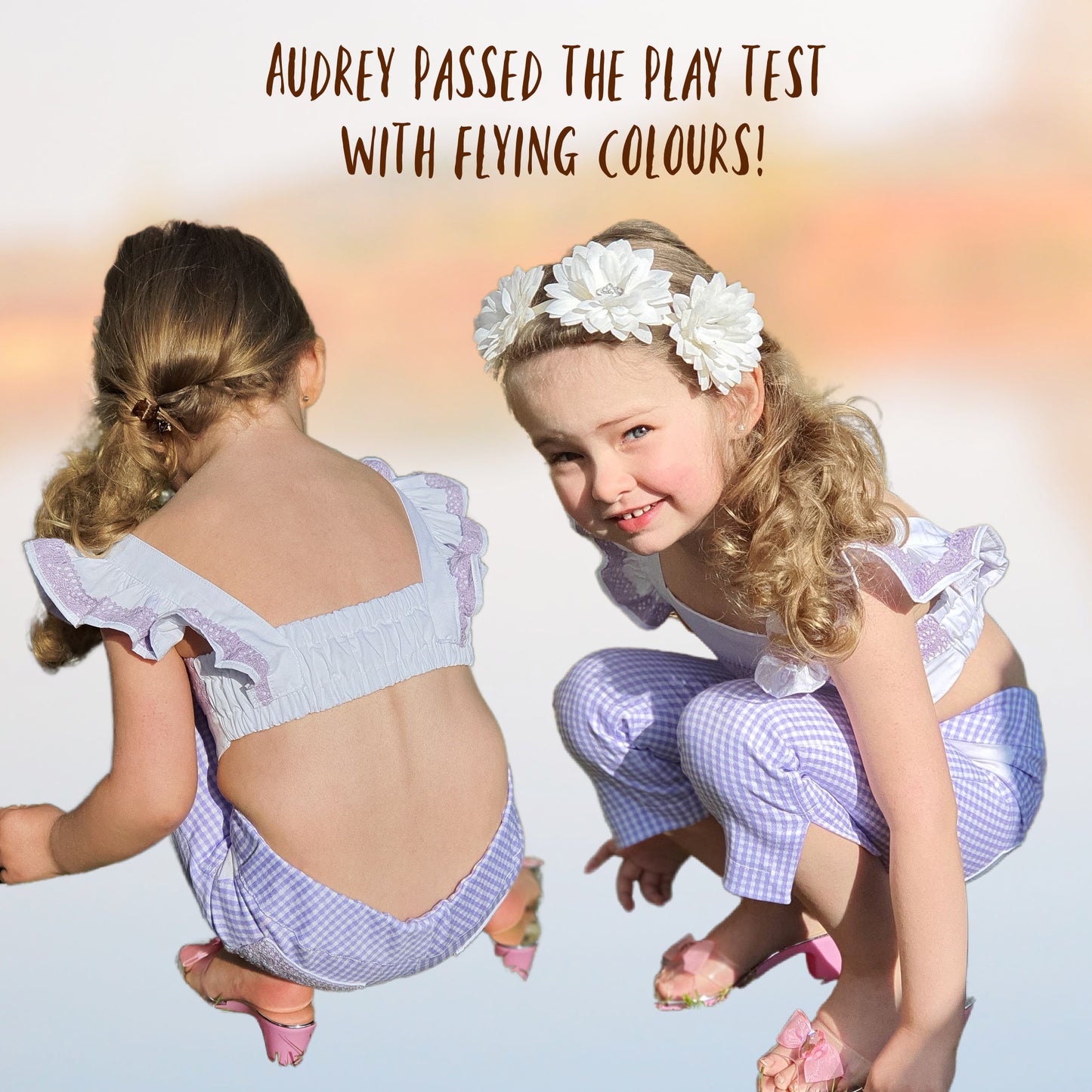 Audrey Capri pants pdf sewing pattern. In classic Gingham with vintage pockets and slim cut legs. Classic side vents at the hem. This pattern comes with a video sewing course.