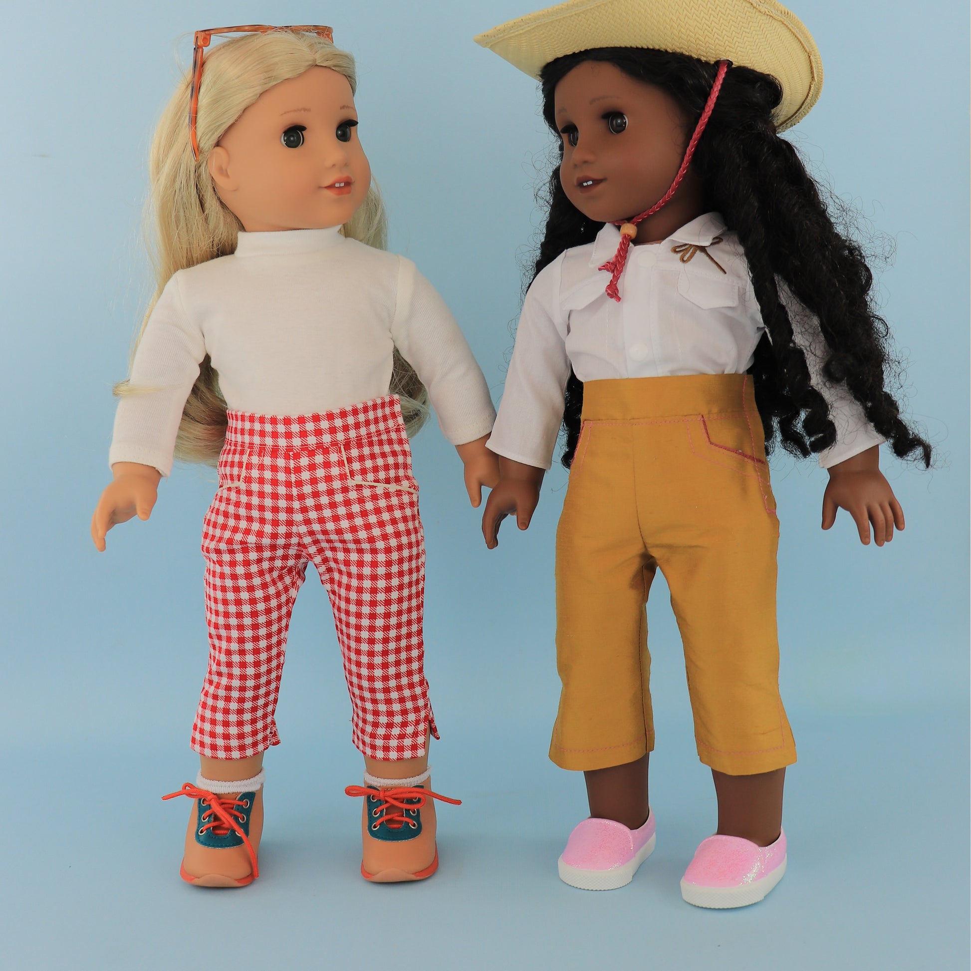 American Girl Doll pdf sewing pattern, pants, capri pants, Bolero with a frill combo, with detailed video tutorial.