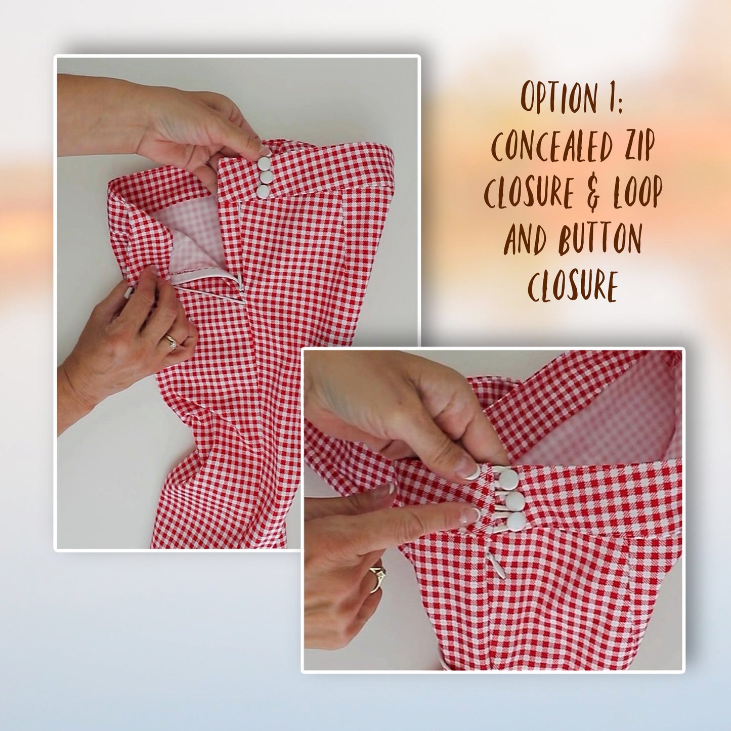 Audrey Capri pants pdf sewing pattern. In classic Gingham with vintage pockets and slim cut legs. Classic side vents at the hem. This pattern comes with a video sewing course.