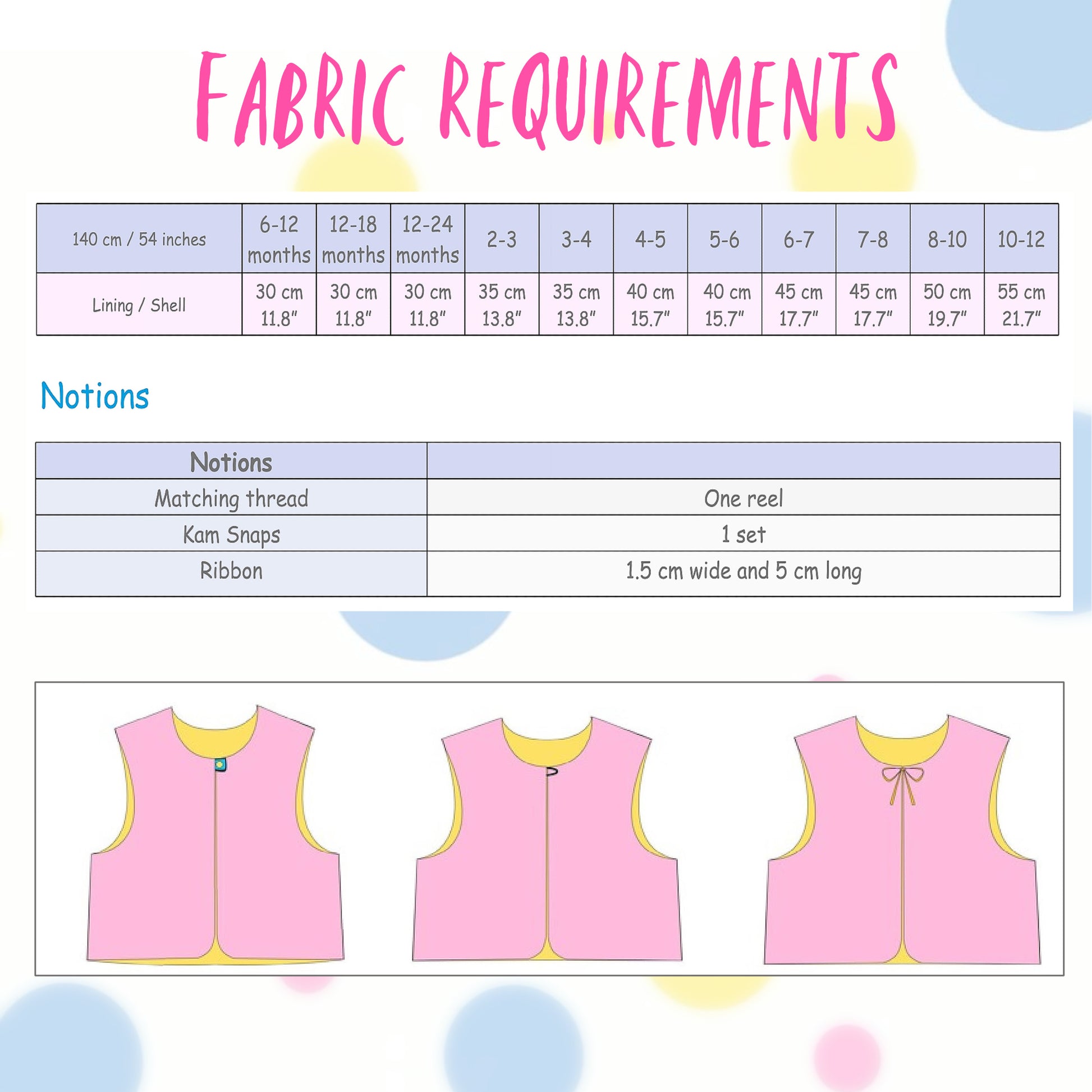 Cool girls vest, pdf sewing pattern, age 1-12 by Frocks & Frolics. Fully reversible comes with a complete video tutorial for every step. Fabric requirements.