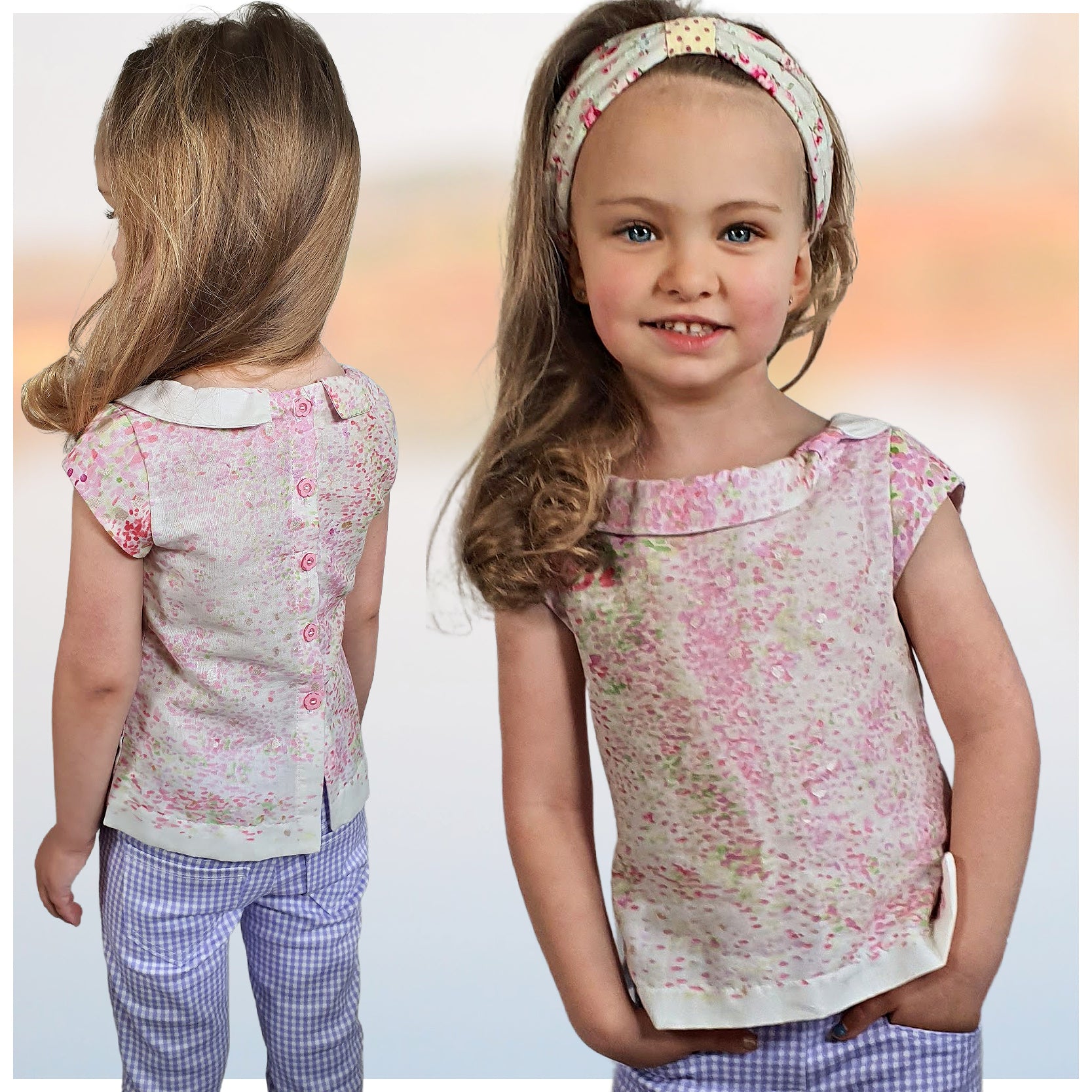 Beatrice blouse, pdf sewing pattern with assymmetrial collar and feature bow. Vute inset sleeves. Comes with YouTube sewing tutorial.