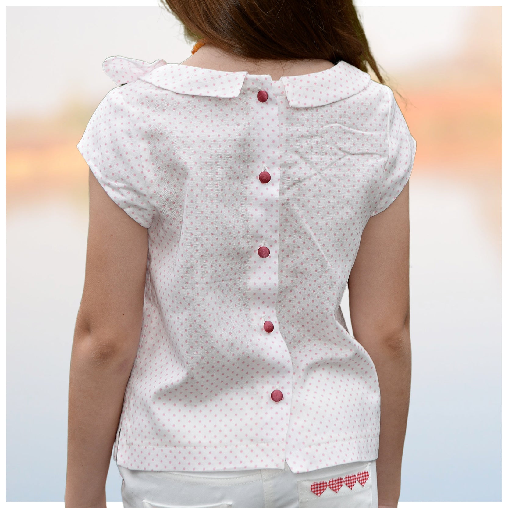 Beatrice blouse, pdf sewing pattern with assymmetrial collar and feature bow. Vute inset sleeves. Comes with YouTube sewing tutorial.