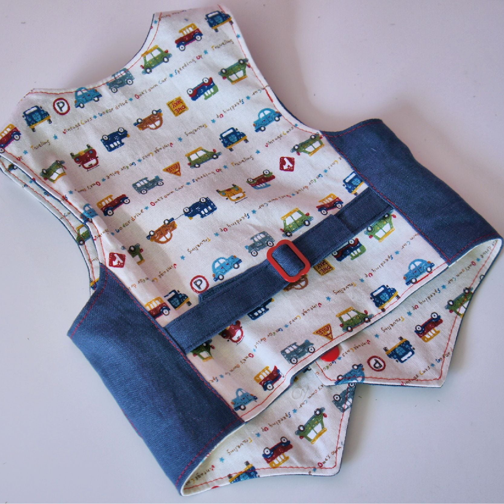 Brooklyn waistcoat, pdf sewing pattern by frocks and frolics. Fully lined with tie backs. Back view. Includes a free video sewing course.