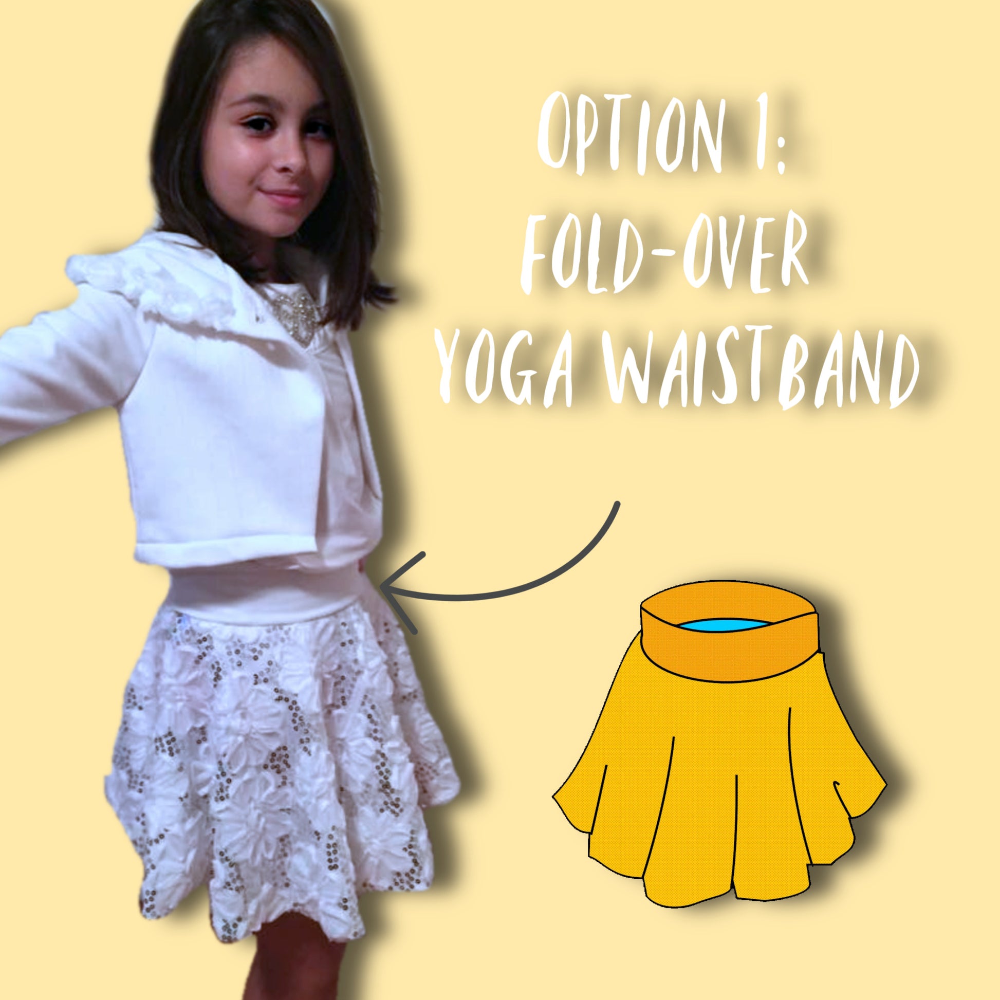 Circle skirt pdf sewing pattern by frocks and frolics. Three different waistband option, here with embroidered net fabric, satin lining and yoga waistband. Each skirt has a video tutorial explaining every step. Here with yoga waistband and jersey skirt.