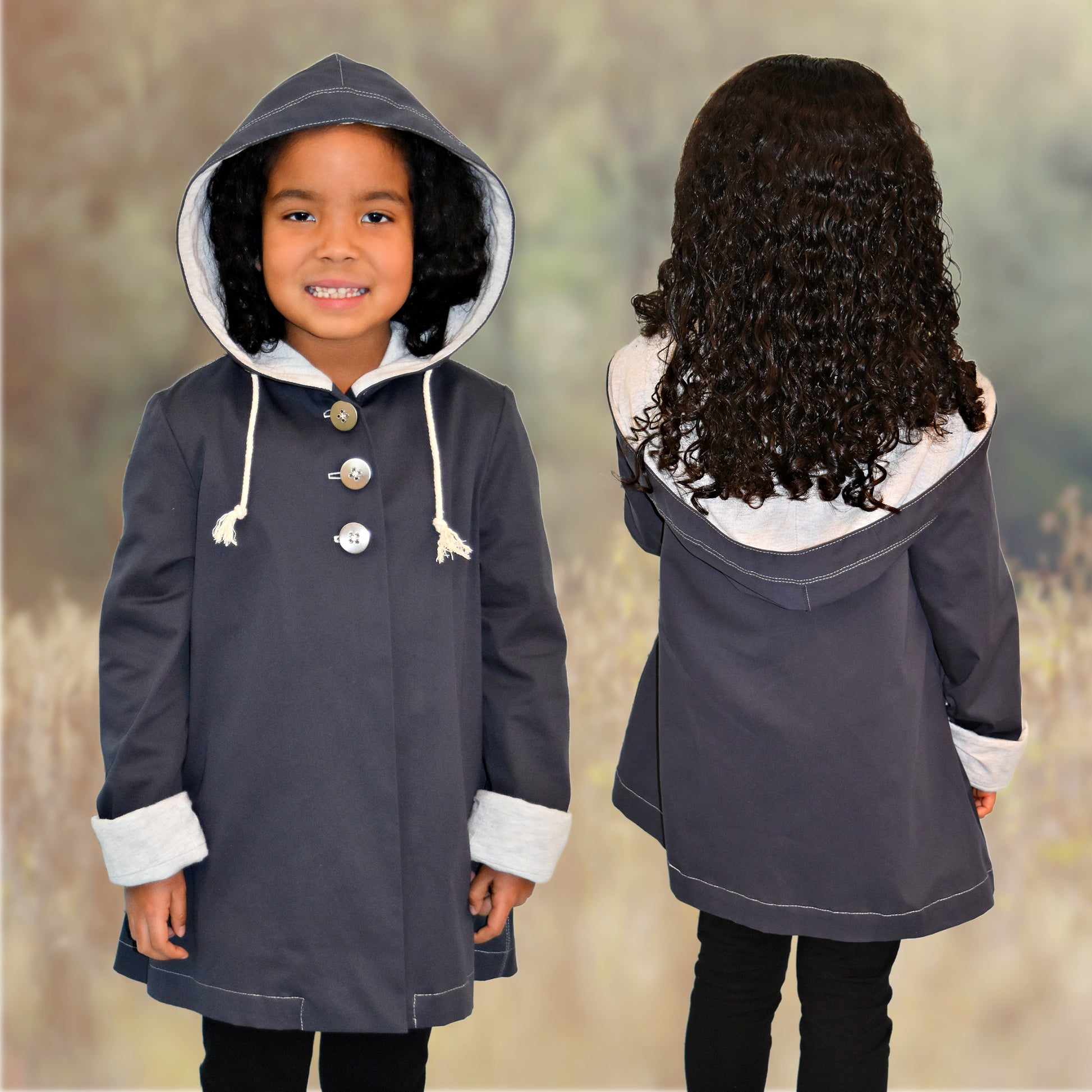 Dakota Pea Coat, pdf sewing pattern by Frocks and Frolics. Fully lined wool coat  with hoodie or collar. The sewing pattern comes with video tutorials.