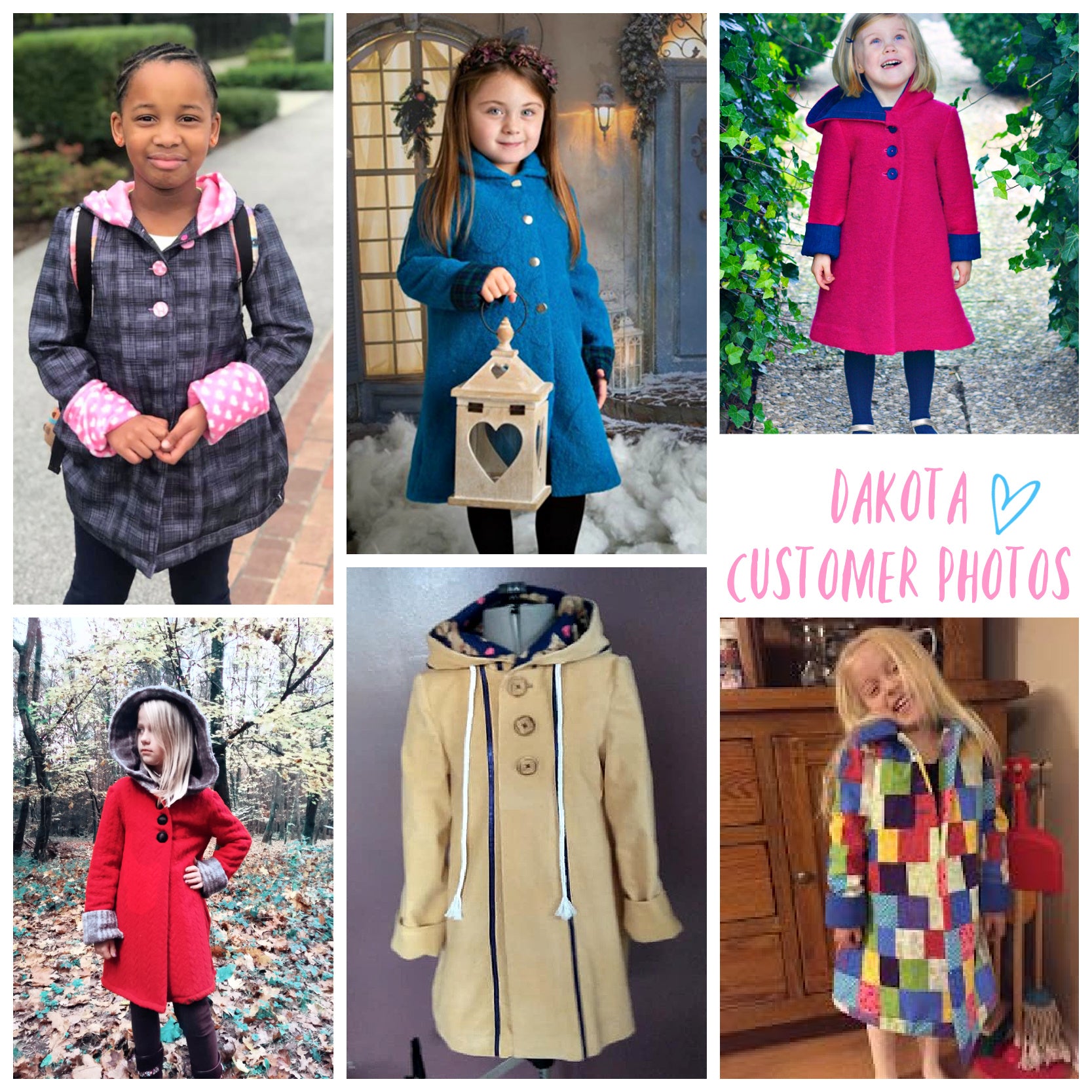 Dakota Pea Coat, pdf sewing pattern by Frocks and Frolics. Fully lined wool coat  with hoodie or collar. The sewing pattern comes with video tutorials. Customer photos.