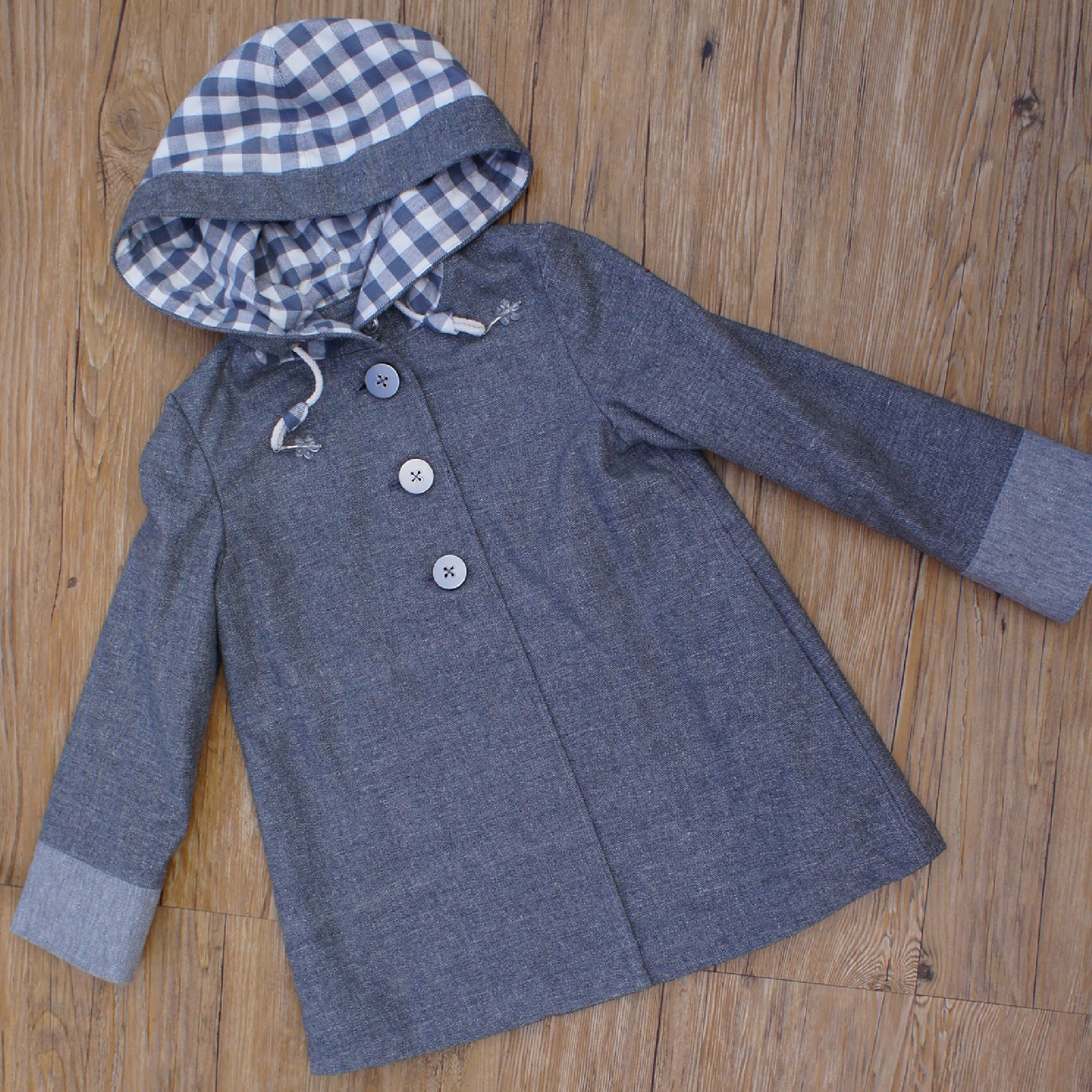 Dakota Pea Coat, pdf sewing pattern by Frocks and Frolics. Fully lined wool coat  with hoodie or collar. The sewing pattern comes with video tutorials.