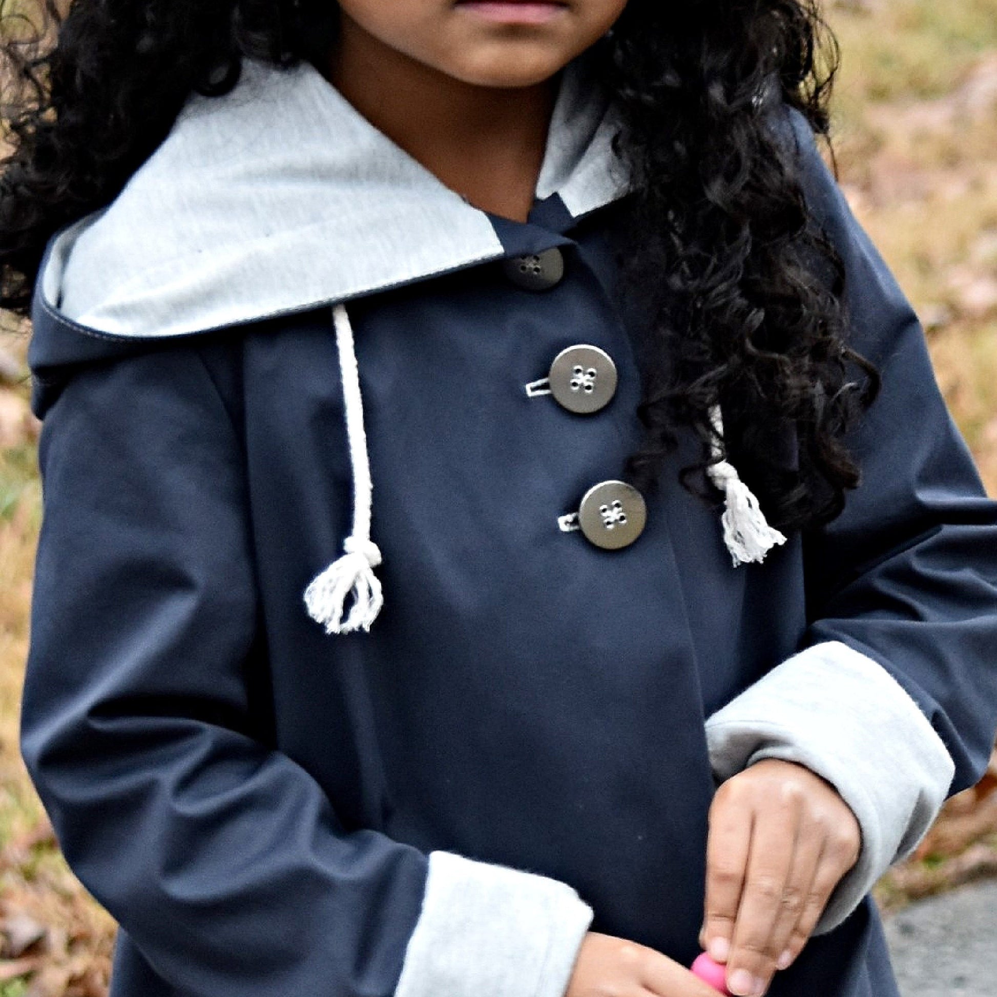 Dakota Pea Coat, pdf sewing pattern by Frocks and Frolics. Fully lined wool coat  with hoodie or collar. The sewing pattern comes with video tutorials.