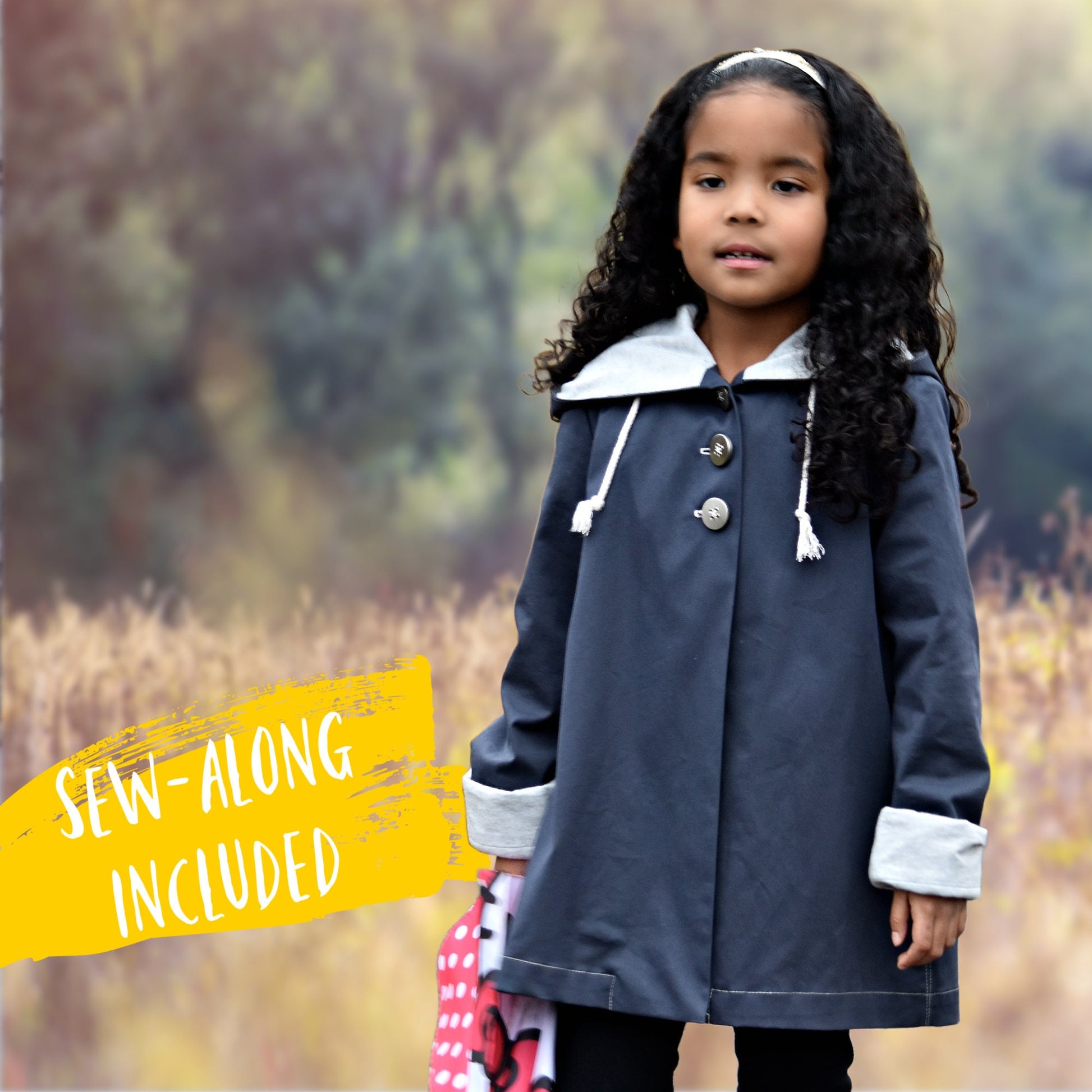 Dakota Pea Coat, pdf sewing pattern by Frocks and Frolics. Fully lined wool coat  with hoodie or collar. The sewing pattern comes with video tutorials.