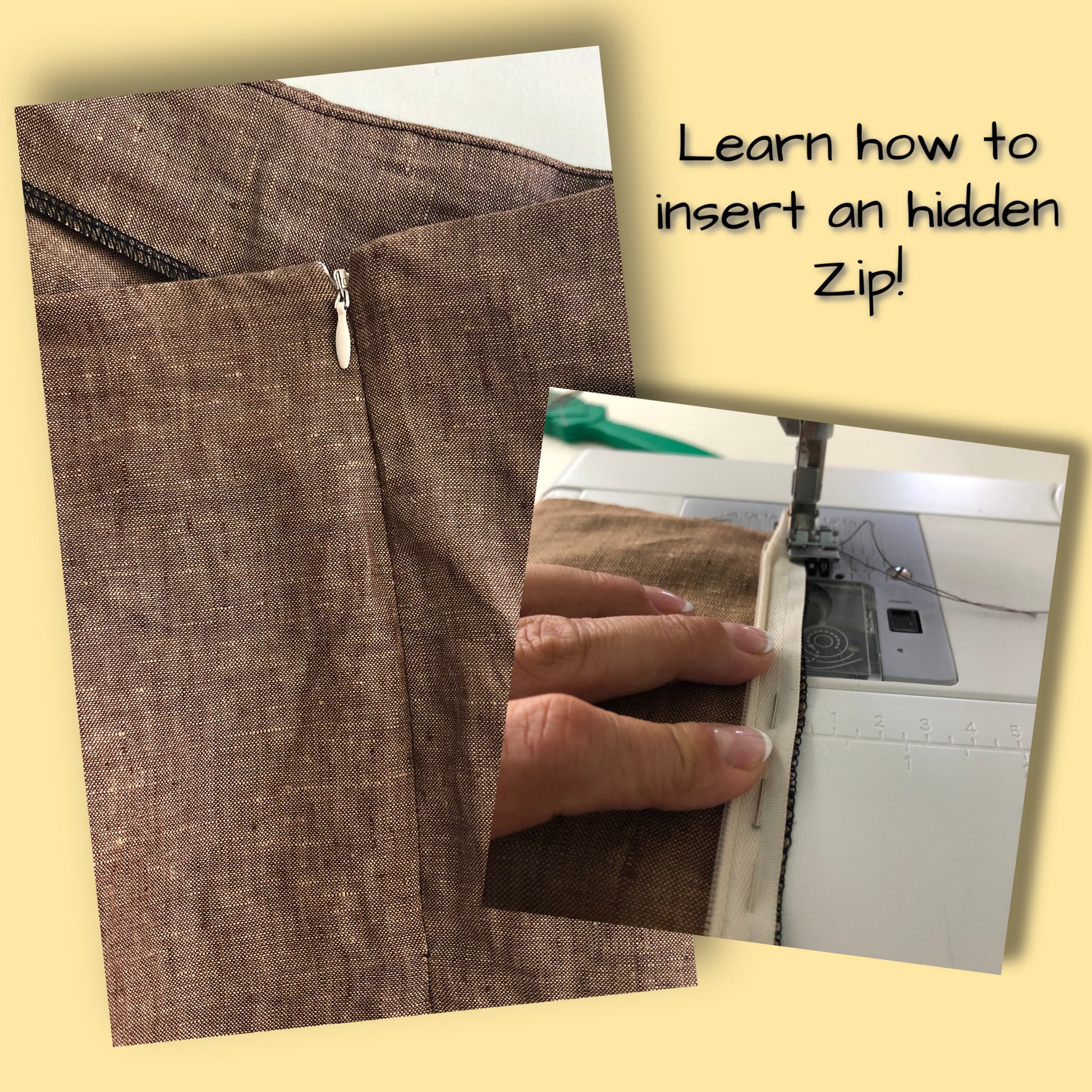 Low waist Devon trousers, concealed zip and waistband facing, wide legs, in two lengths, comes with video tutorial for every step. In printed linen.