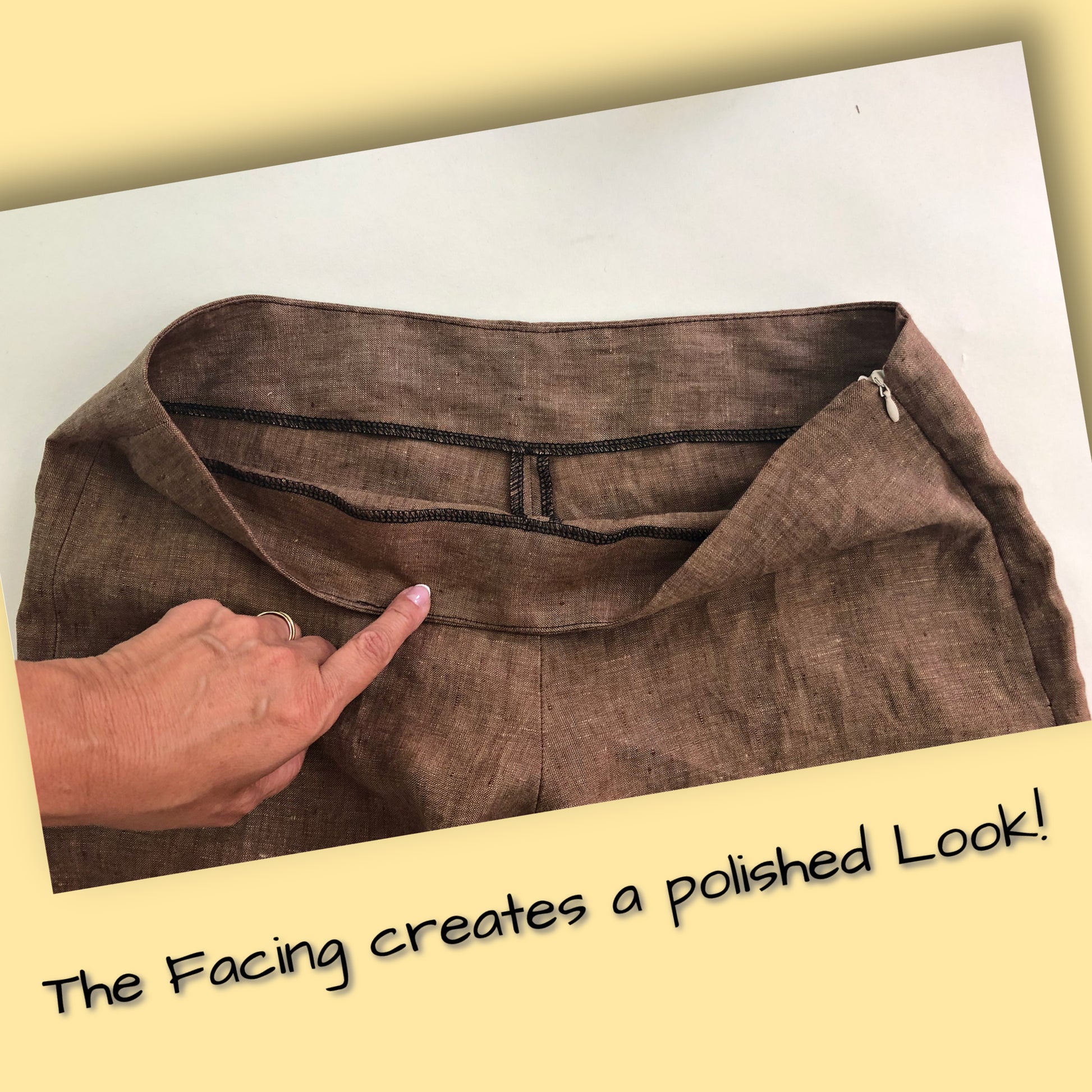 Low waist Devon trousers, concealed zip and waistband facing, wide legs, in two lengths, comes with video tutorial for every step. In printed linen.