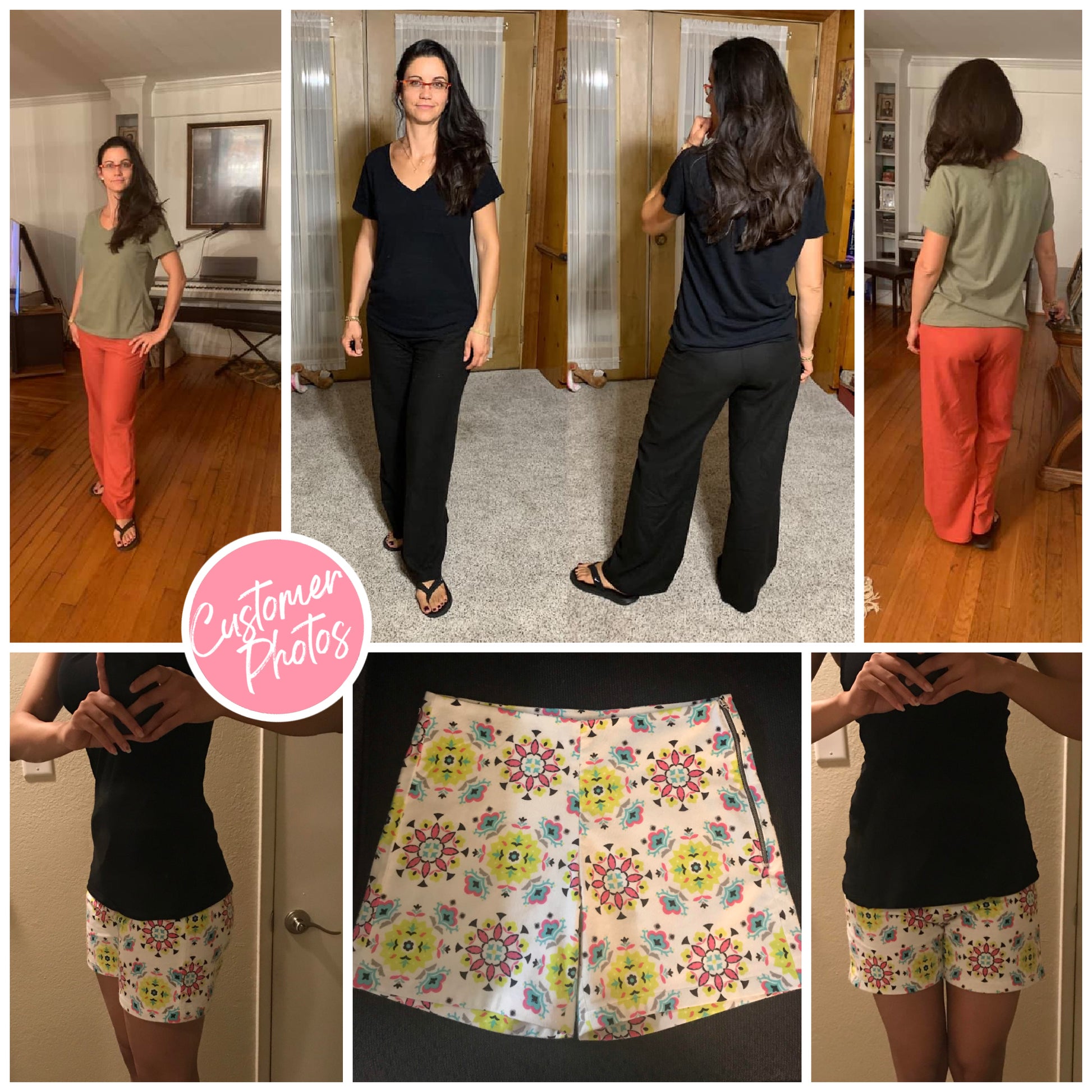 Low waist Devon trousers, concealed zip and waistband facing, wide legs, in two lengths, comes with video tutorial for every step. In printed linen.