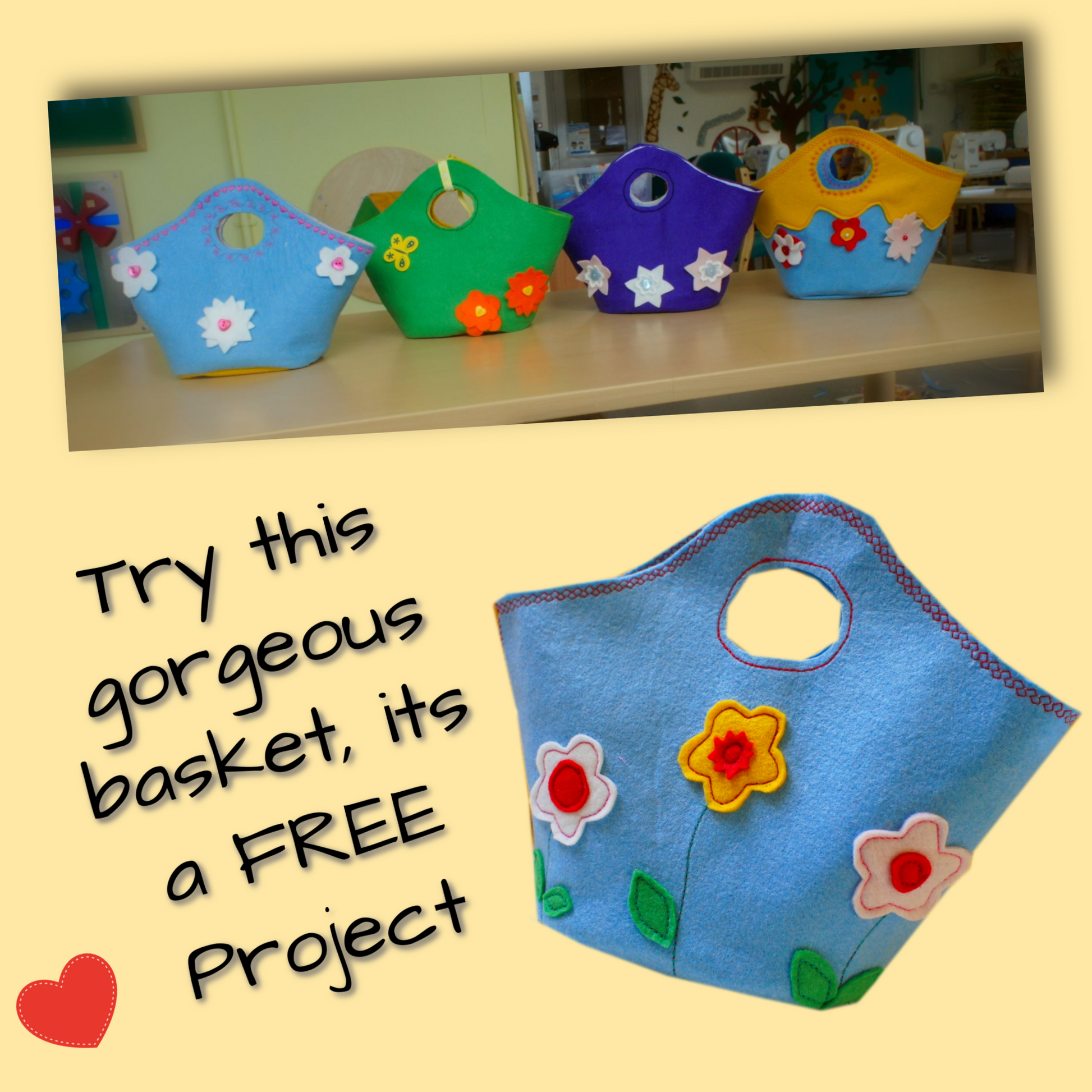 Easter basket, pdf sewing pattern, free pattern, felt bag, sewing with children, free video tutorial, Frocks and Frolics