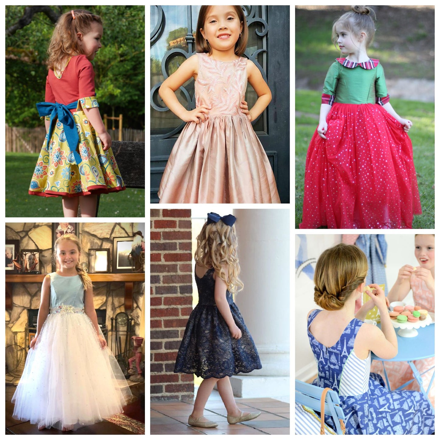 Vivienne dress for girls by Frocks & Frolics. Princess seam bodice,long sleeves with spilt cuffs, short sleeves, sleeveless option and Peter Pan collar. Customer photos.