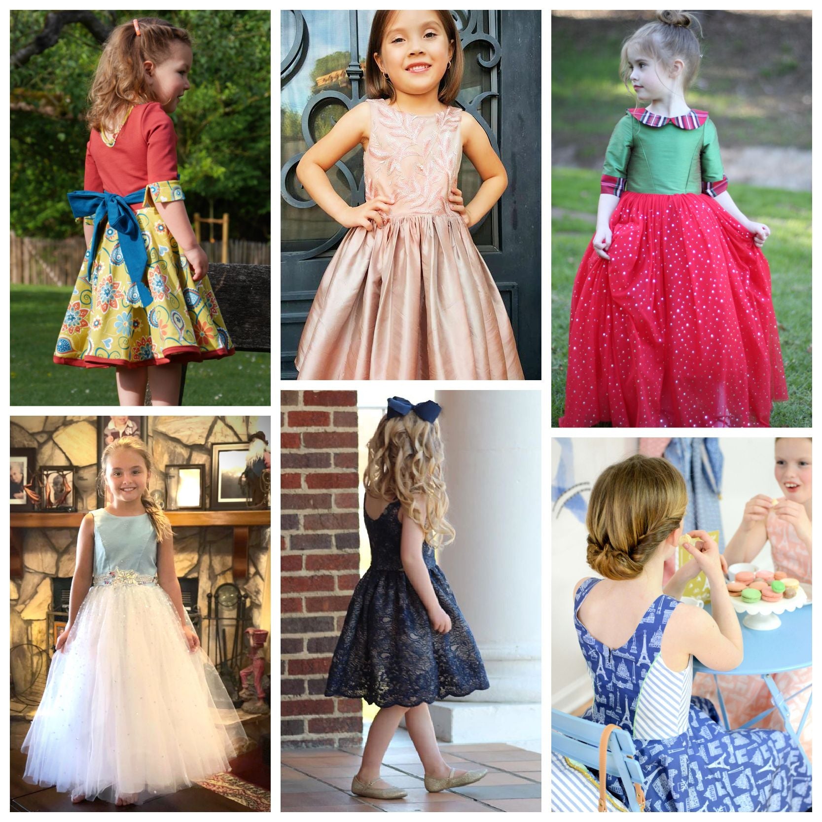 Vivienne dress for girls by Frocks & Frolics. Princess seam bodice,long sleeves with spilt cuffs, short sleeves, sleeveless option and Peter Pan collar. Customer photos.