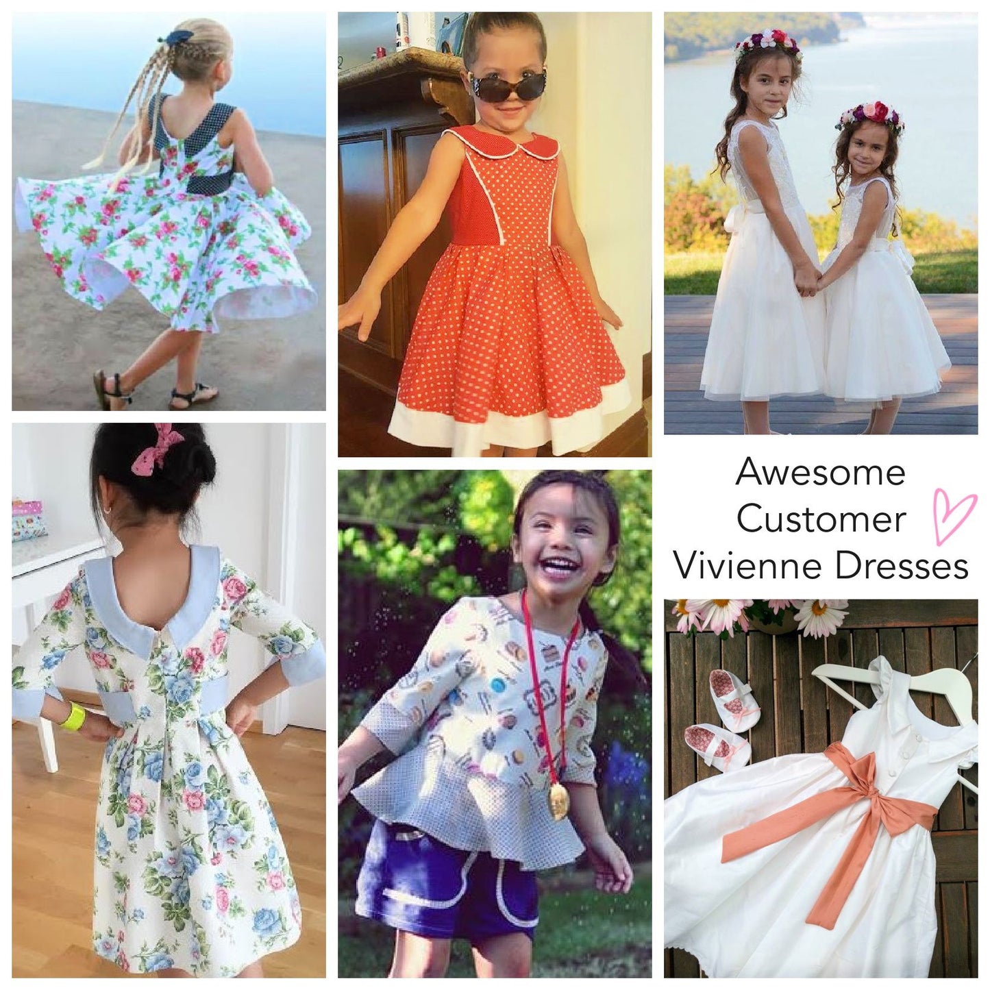 Vivienne dress for girls by Frocks & Frolics. Princess seam bodice,long sleeves with spilt cuffs, short sleeves, sleeveless option and Peter Pan collar. Customer photos.