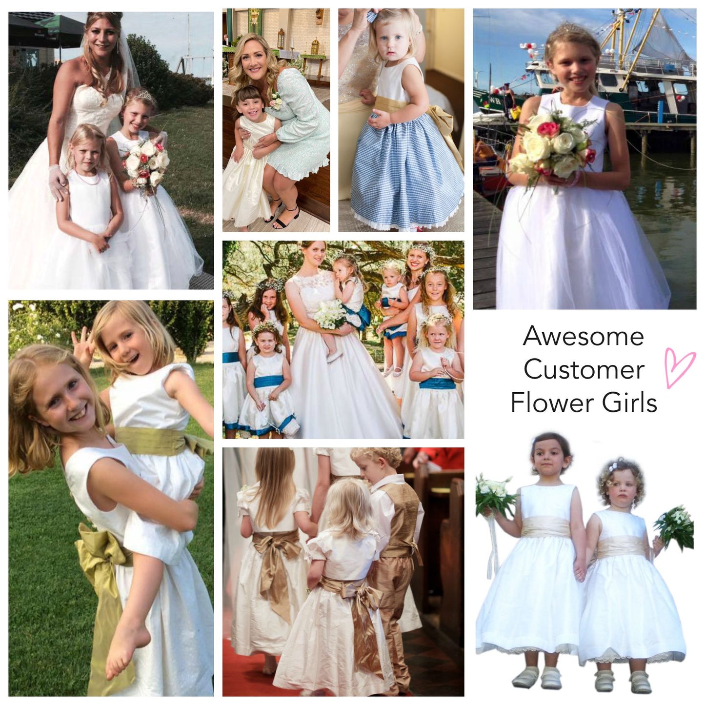 Flower girl dress pdf sewing pattern, cummerbund sash, big bow, classic flower girl frock, covered buttons, rouleaux loop fastening. Free You Tube Video playlist. Customer photos.