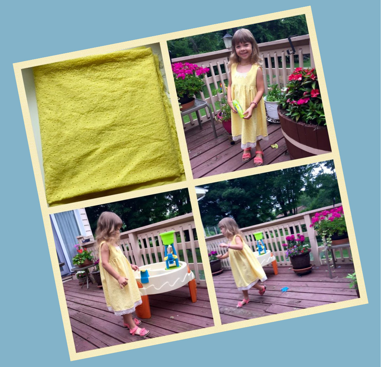 Georgina dress pdf sewing pattern by Frocks & Frolics, high waisted bodice, applique how to in printed cotton. Customer examples.