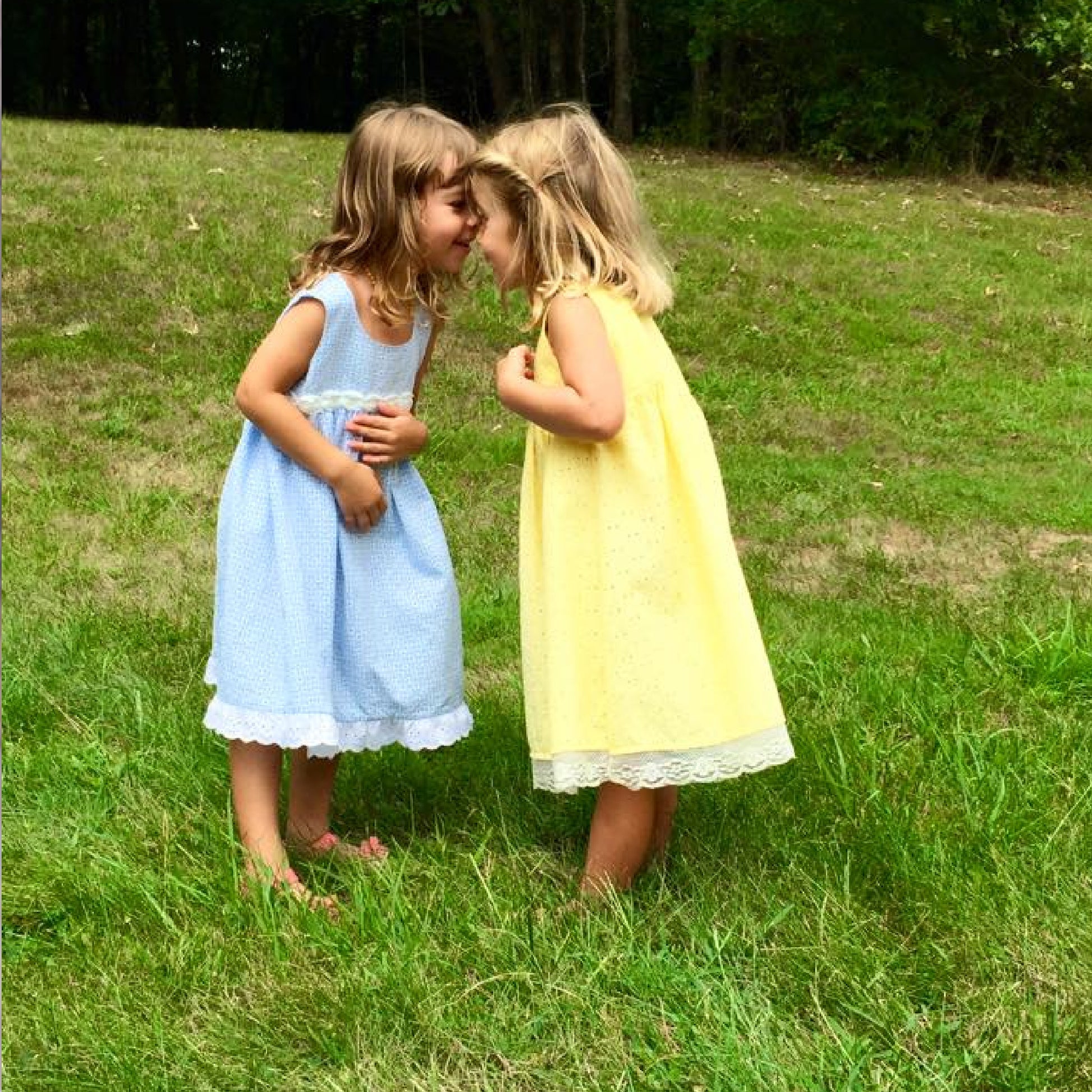 Georgina dress pdf sewing pattern by Frocks & Frolics, high waisted bodice, applique how to in printed cotton. Customer examples.