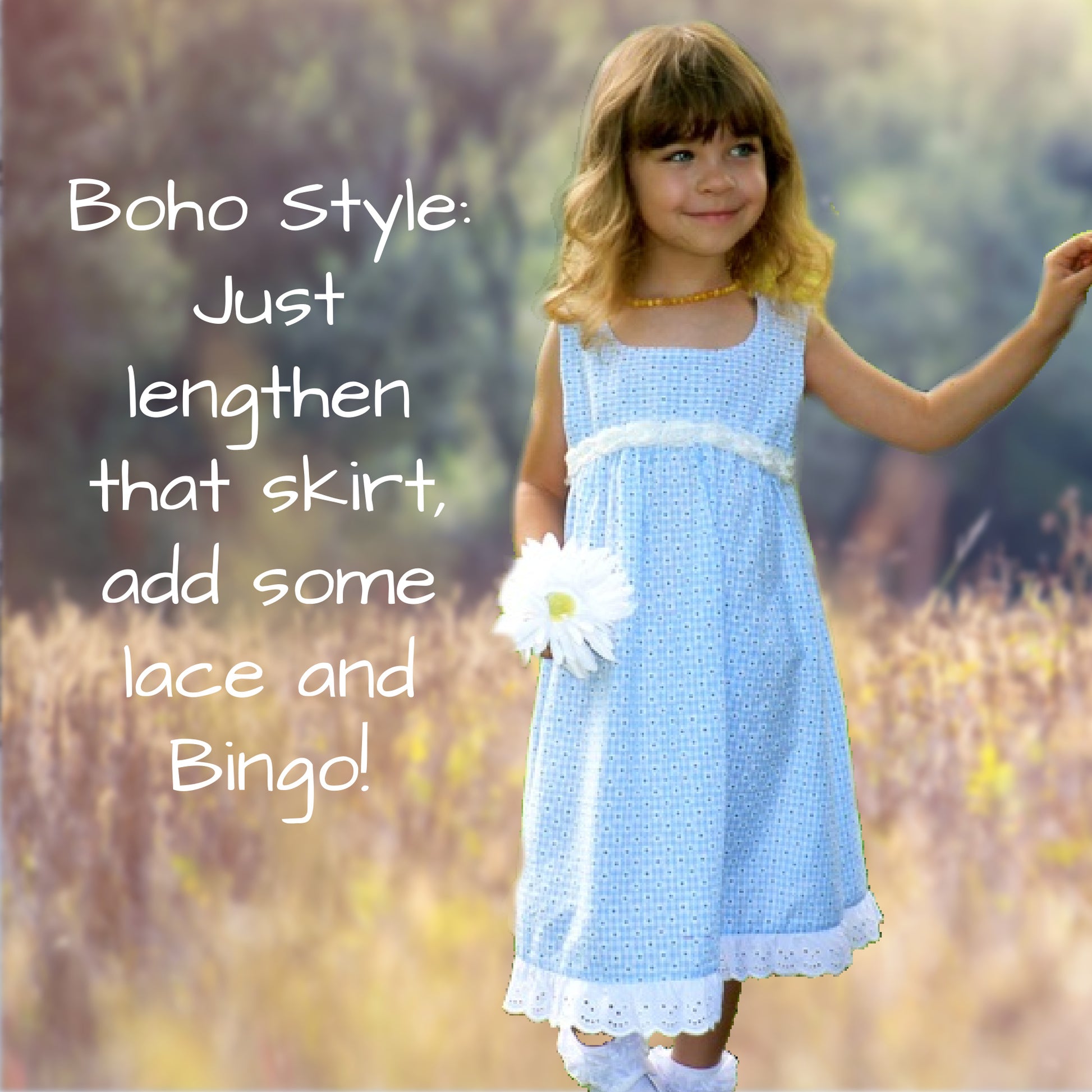 Georgina dress pdf sewing pattern by Frocks & Frolics, high waisted bodice, applique how to in printed cotton. Hack: lengthen the dress.