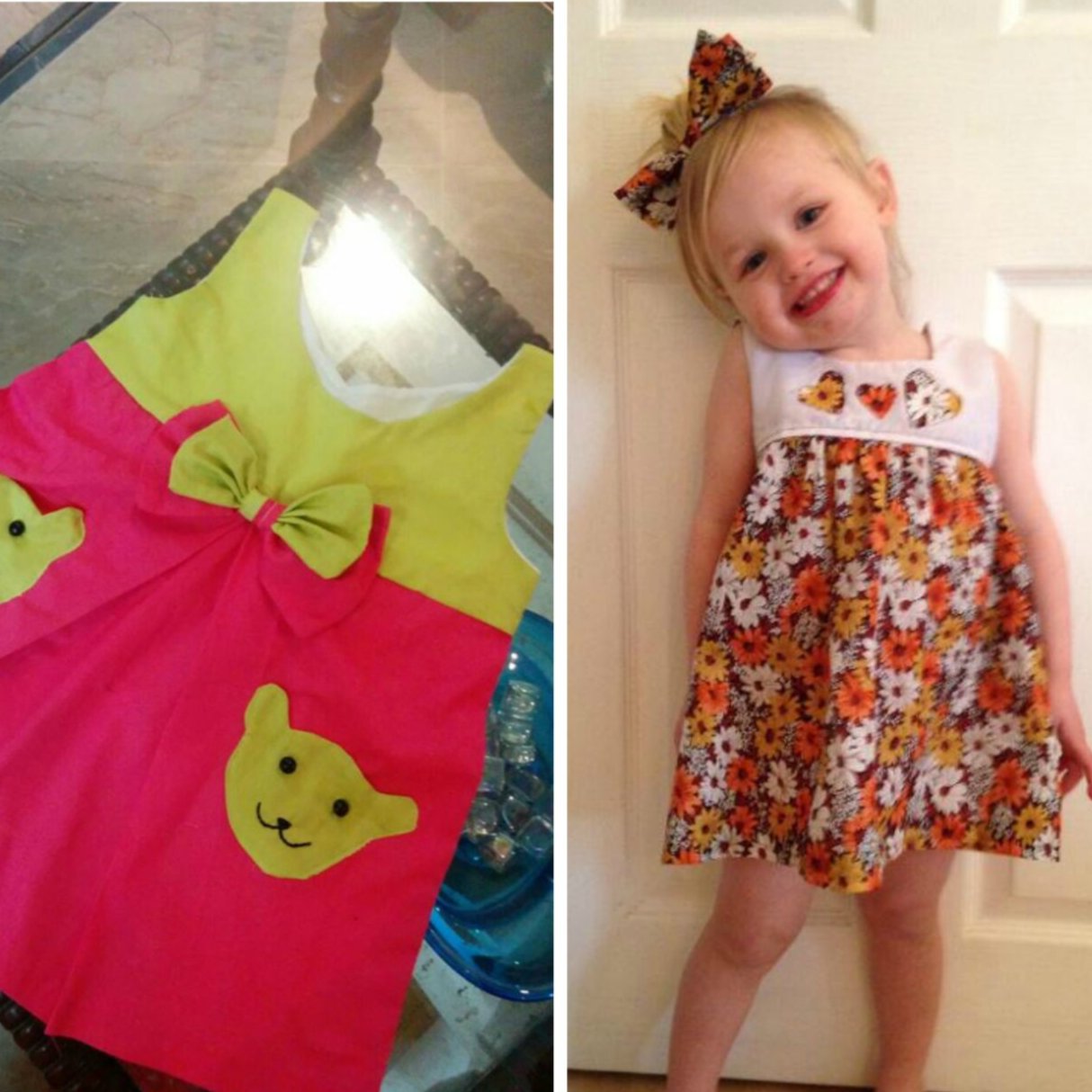 Georgina dress pdf sewing pattern by Frocks & Frolics, high waisted bodice, applique how to in printed cotton. Customer examples.