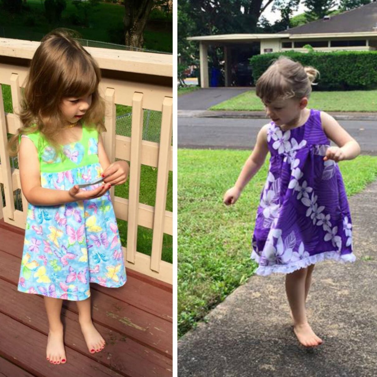 Georgina dress pdf sewing pattern by Frocks & Frolics, high waisted bodice, applique how to in printed cotton. Customer examples.