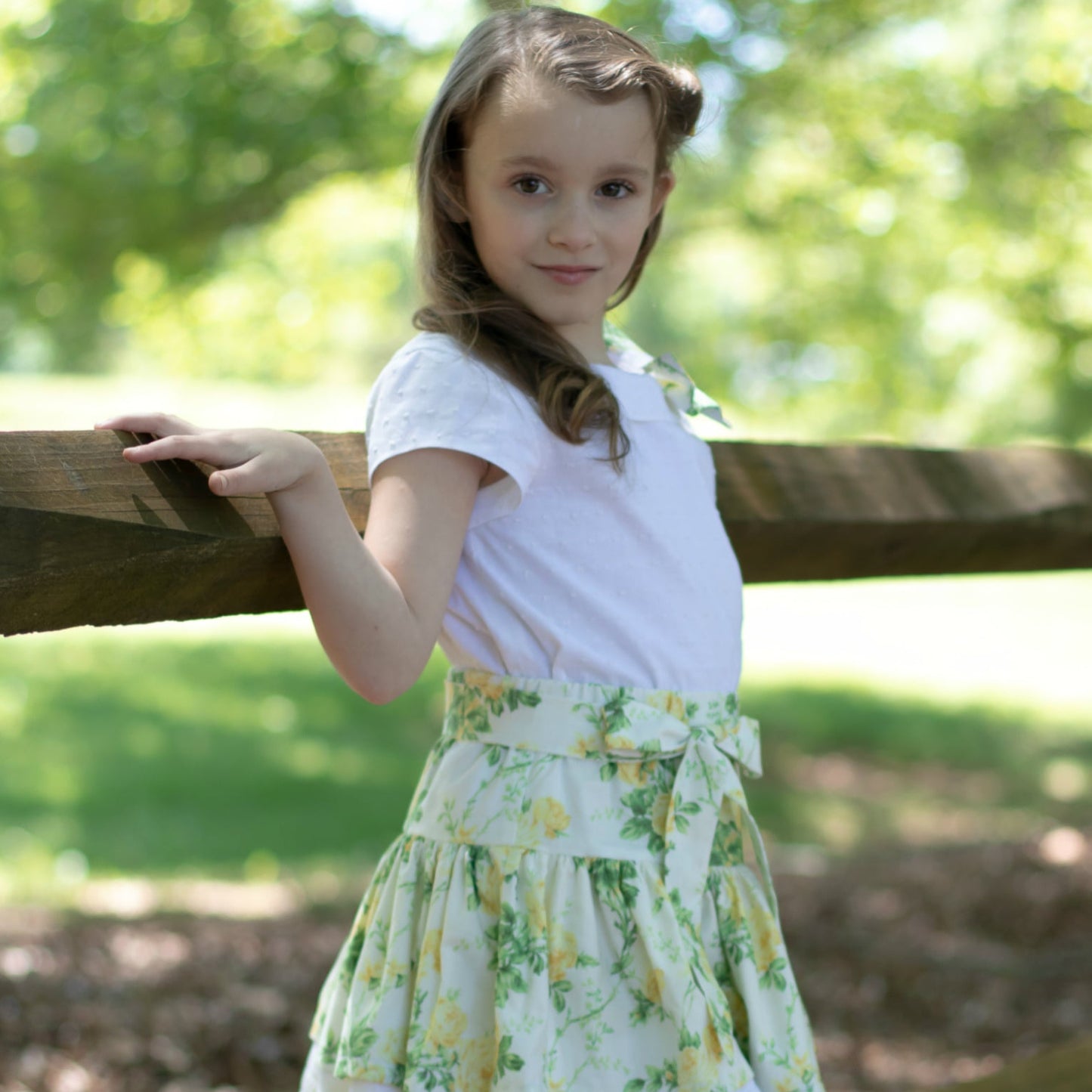 Free PDF Sewing Pattern, Scarlett skirt. It's a tiered skirt with a cute belt and elasticated waist for girls age 1-12.