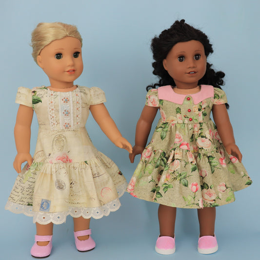 Isabella Doll dress, pdf sewing pattern for American Girl dolls. 18 inch doll clothes. Dress with pin tucks on the fron bodice and velcro closure. You get video tutorials for every step.