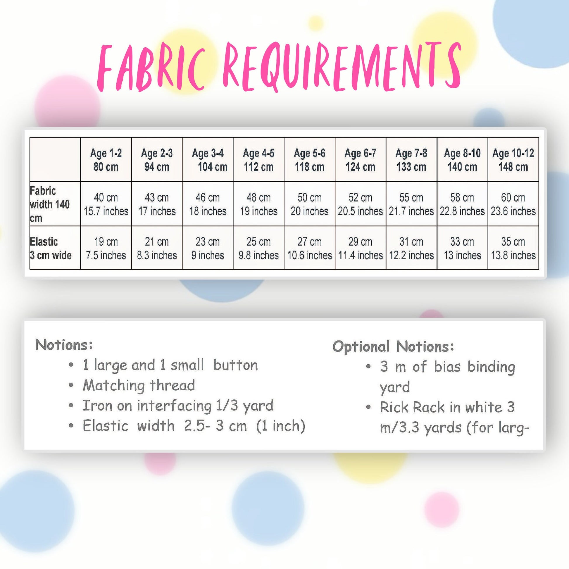 Cute wrap skirt with button closure. PDF sewing pattern for age 1-12 by Frocks & Frolics. The pattern includes a video tutorial you can watch for free. The size chart.