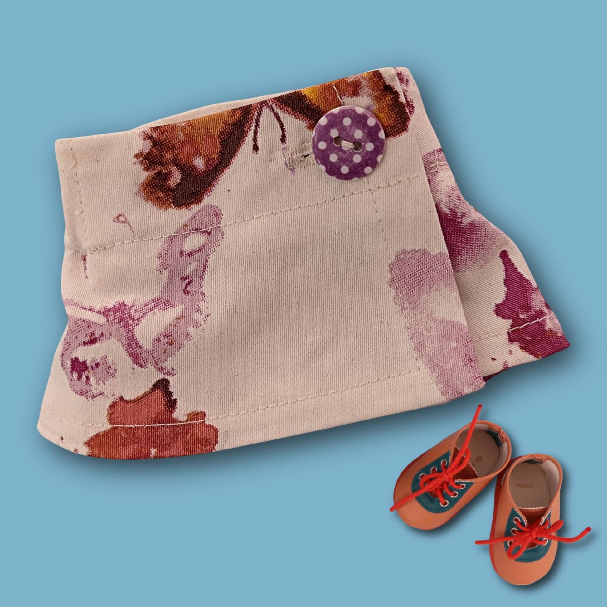 Doll denim skirt with Velcro closure, beautiful American Girl Doll sewing pattern by Frocks and Frolics.