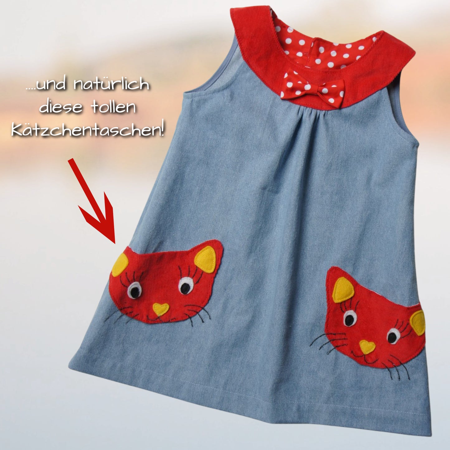 Pretty girl wearing a cute blouse with round yoke collar. Its in a Michael Miller Gingham and has decorative roses attached to the round yoke. The side view reveals a fully lined armhole. The hem has a slim lace trim.