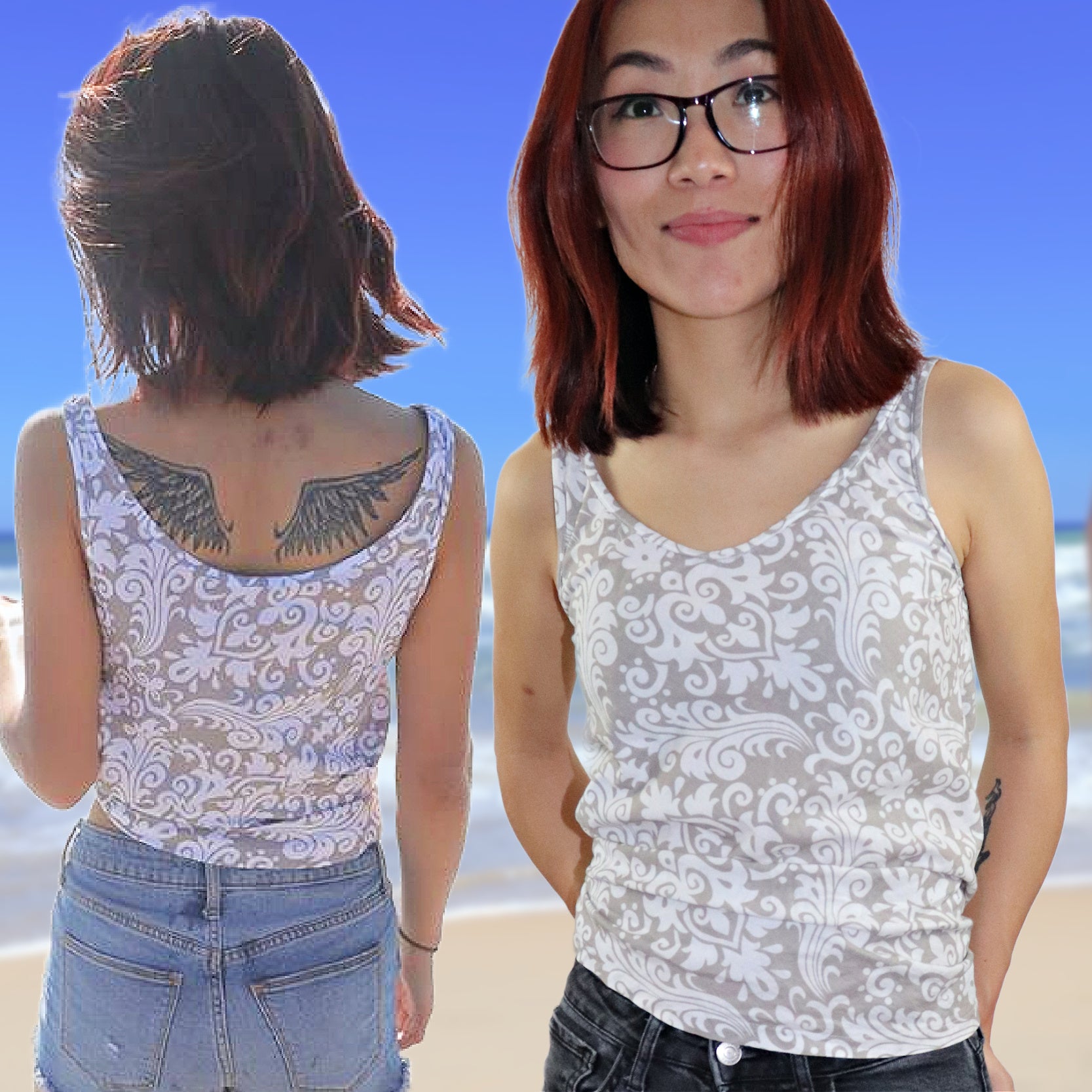 Manhattan tank top, pdf sewing pattern by Frocks and Frolics. Bias cut chiffon top in hand painted silk. Low rounded V-neck and low cut back. Lined or single layer option with video tutorials for both versions.
