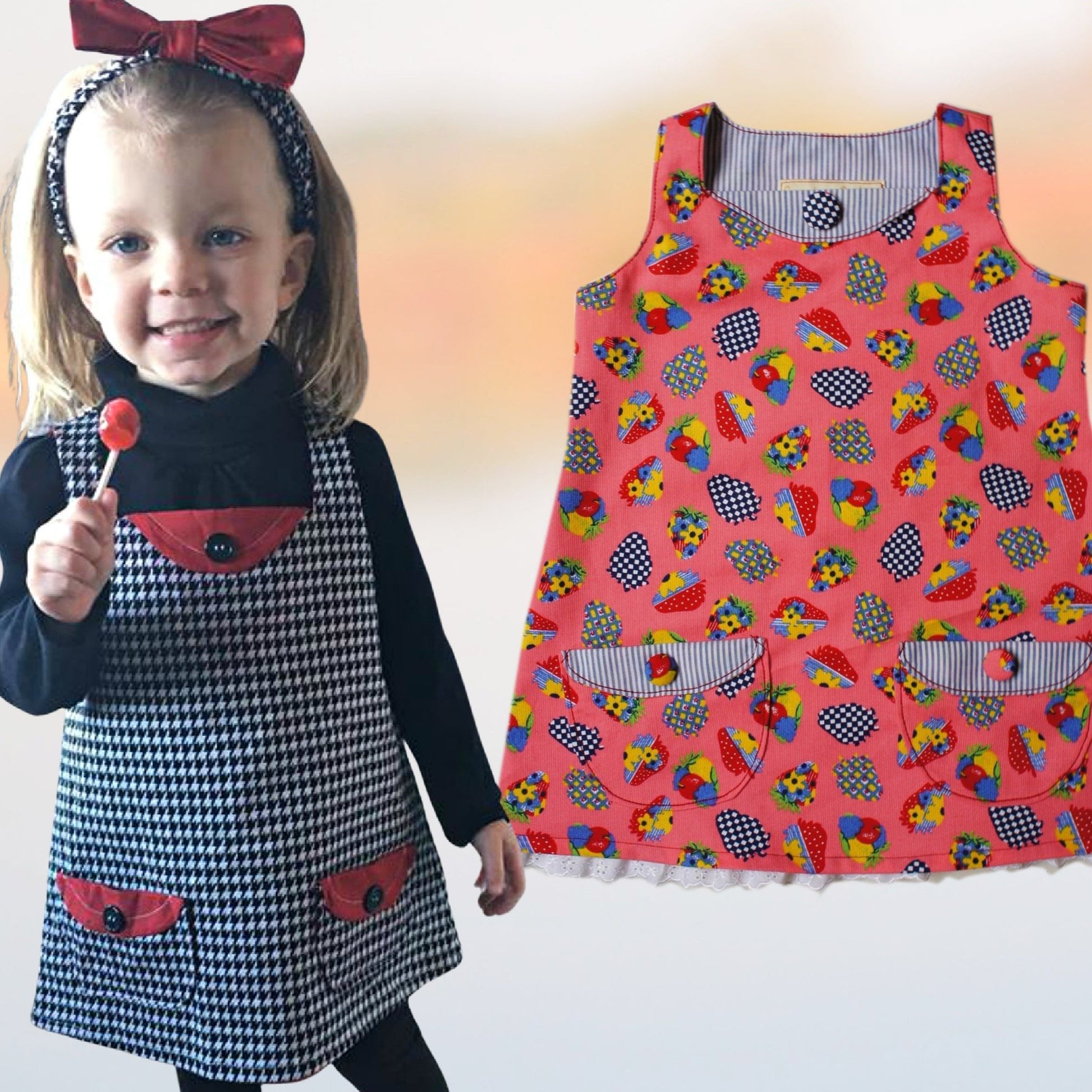 Megan dress pdf sewing pattern with Video tutorial. It's an A line shape, with no closure and a fold over front embellishment. It's fully lined and suitable for beginners. Easy project with cute patch pockets.