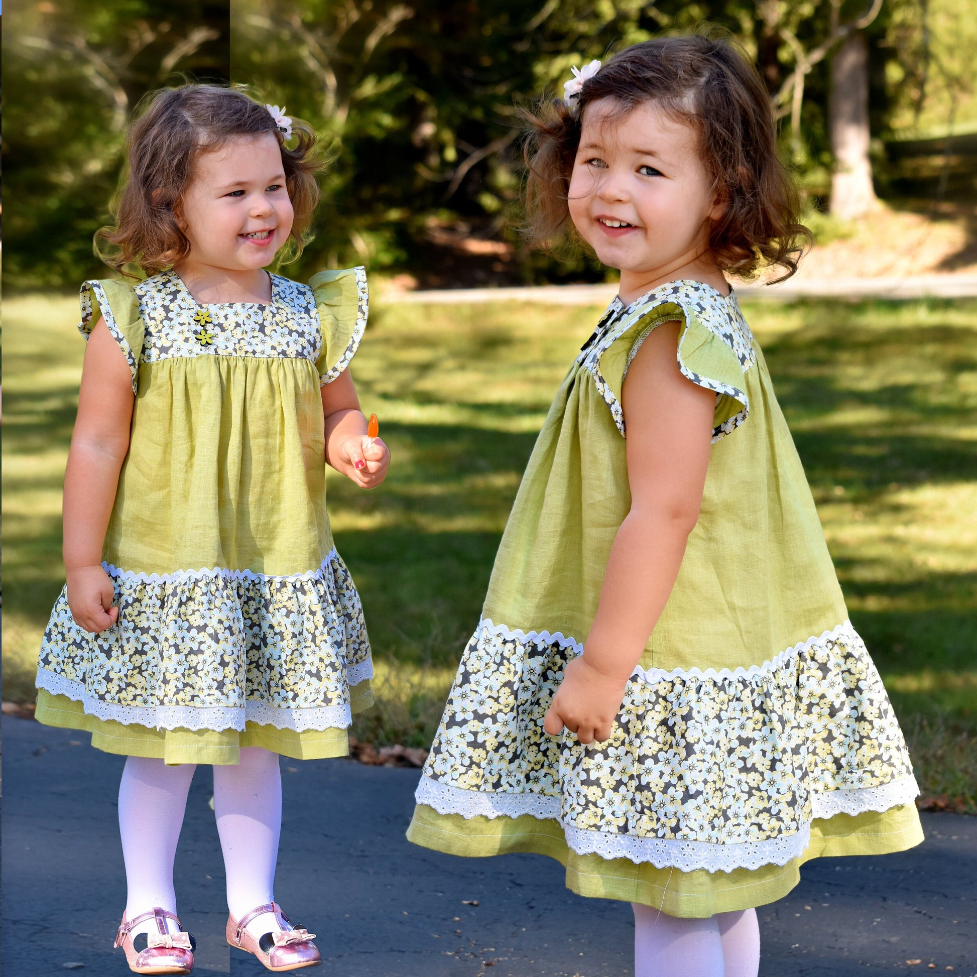 Virginia blouse pdf sewing pattern in nautical style fabrics. With ruffle hem trim and turn up cuff. Tudor neckline and asymmetrical front closure. The pattern includes a video sewing course for all the options.