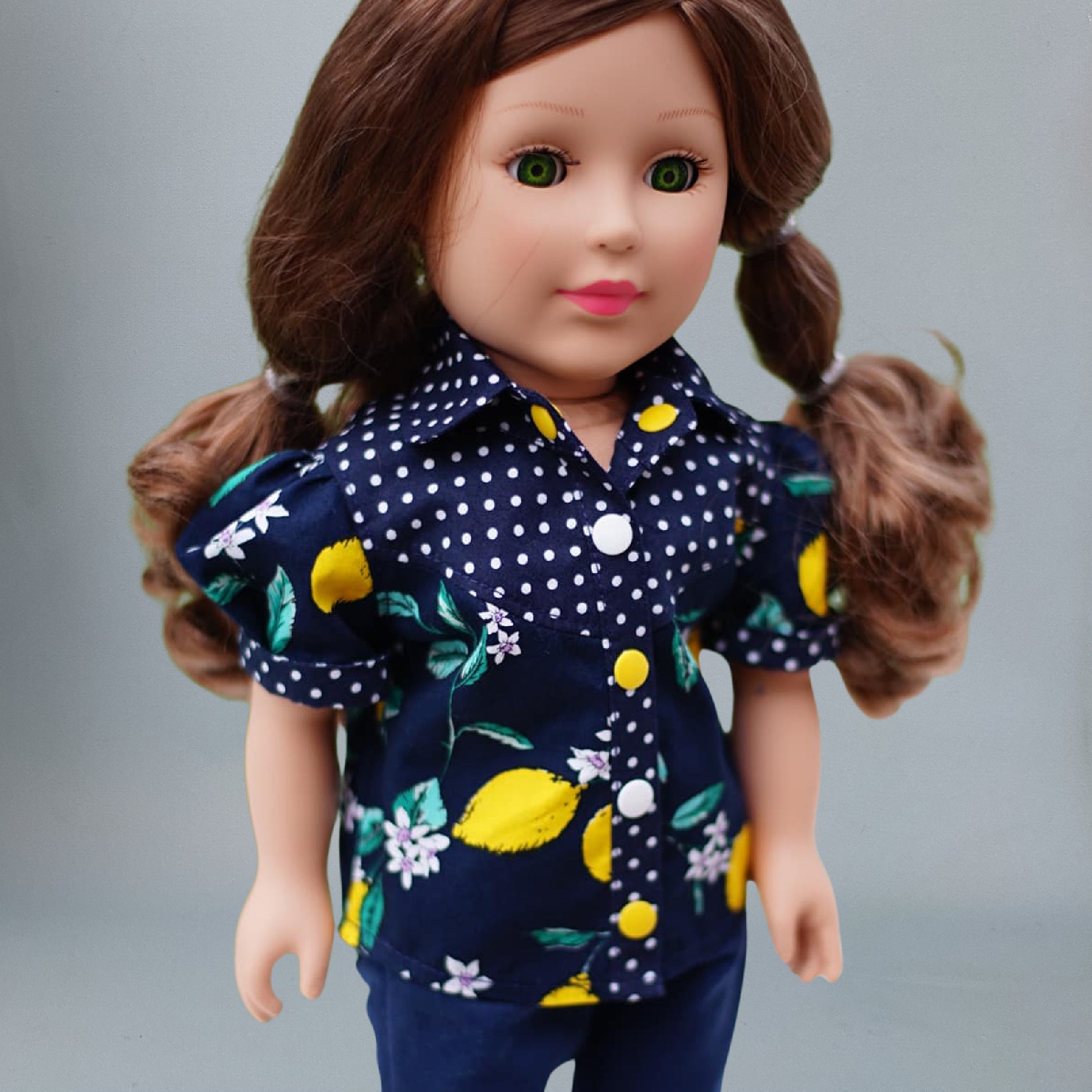 Western blouse sewing pattern for American Girl dolls  by frocks and folics, fitting 18 inch dolls. Cute combo paired with the Audrey Capri pants also available through frocks and frolics.