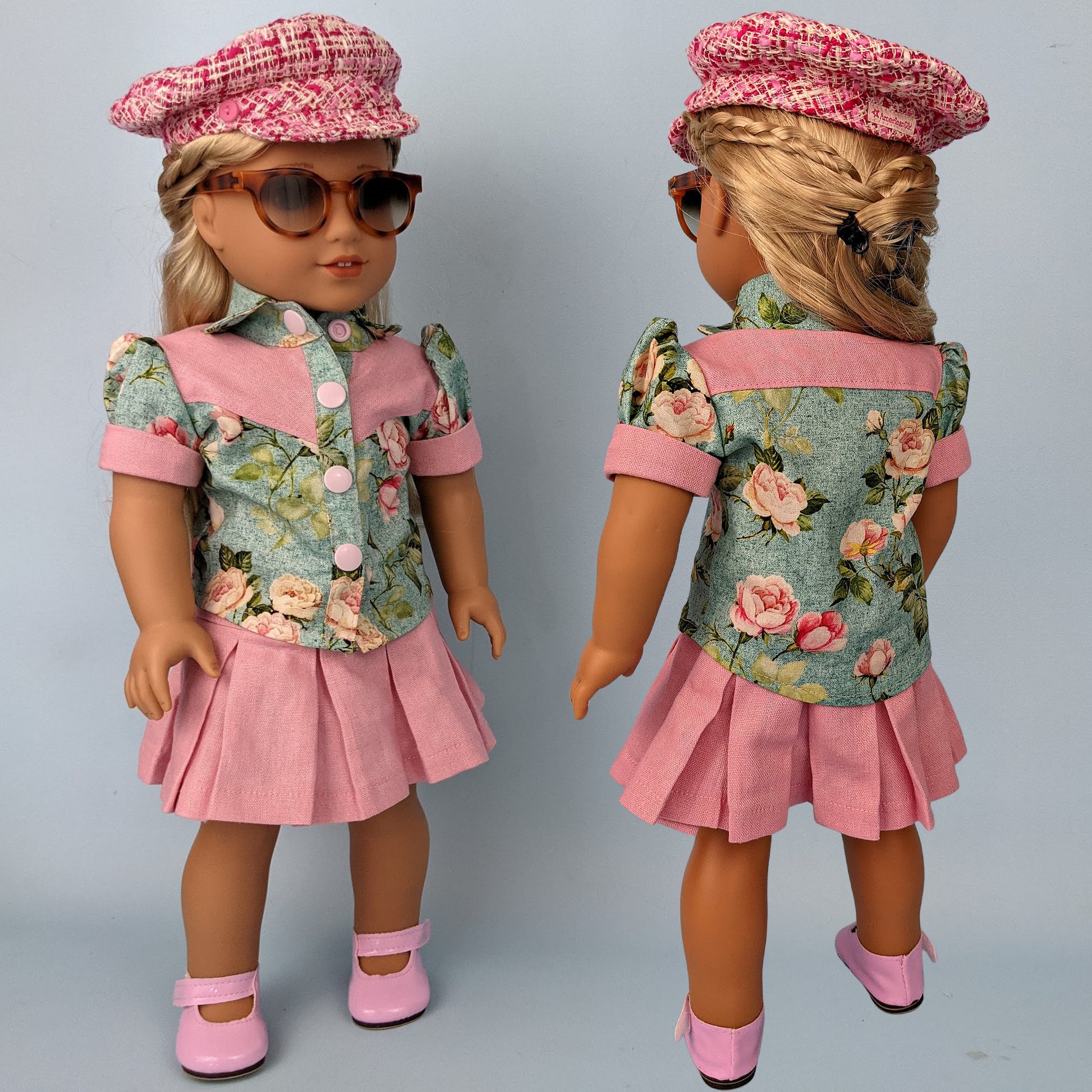 Western blouse sewing pattern for American Girl dolls  by frocks and folics, fitting 18 inch dolls.Blouse with yoke and KamSnap button closure.
