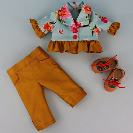 American Girl Doll pdf sewing pattern, pants, capri pants, Bolero with a frill combo, with detailed video tutorial.