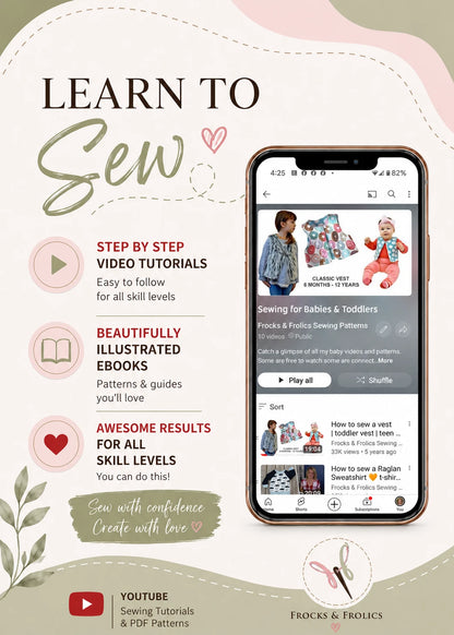 Learn to sew with Frocks and Frolics, PDF sewing patterns and video tutorials for beginner and advanced sewists