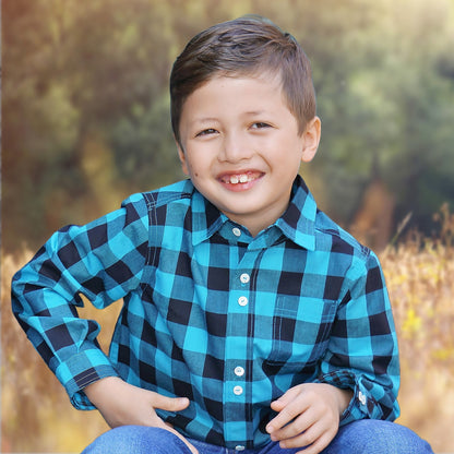 Cool shirt, pdf sewing pattern for a button down shirt by Frocks & Frolics.  High low hem feature. Includes a video sewing course explaining every step in detail. Front view. Check shirt, lumberjack shirt with classic button down.