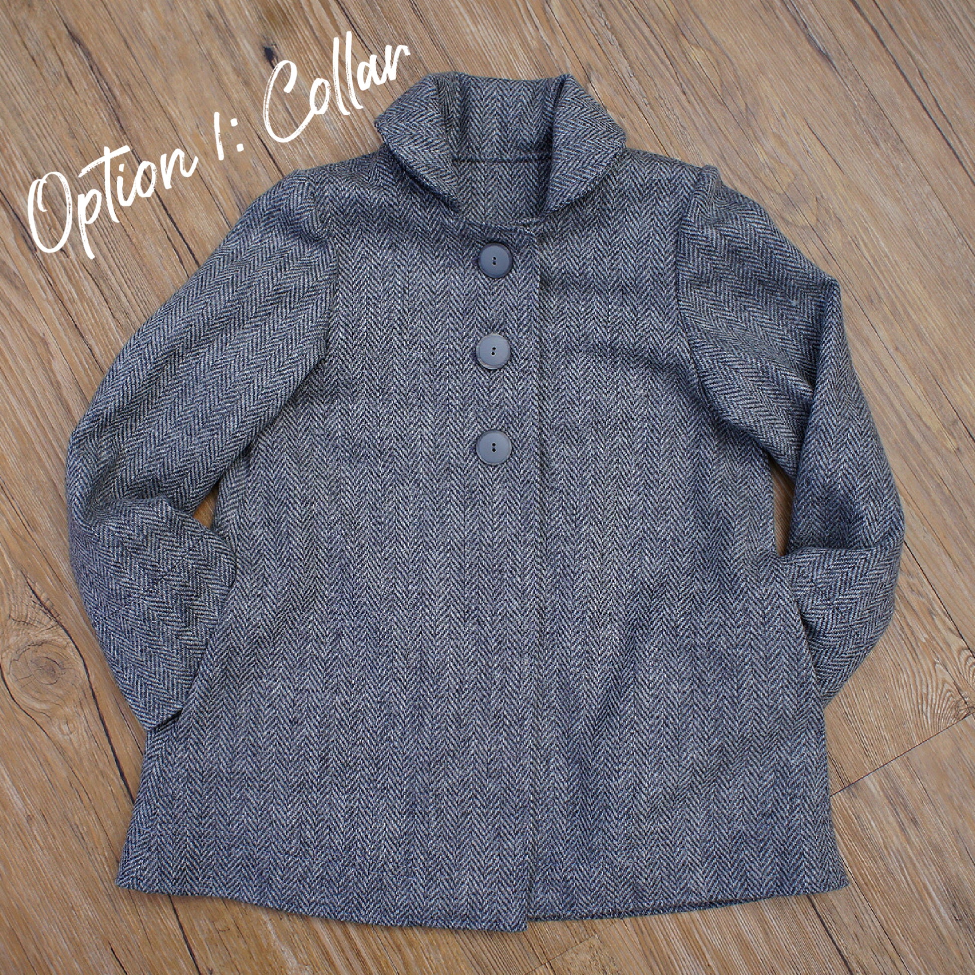 Dakota Pea Coat, pdf sewing pattern by Frocks and Frolics. Fully lined wool coat  with hoodie or collar. The sewing pattern comes with video tutorials.