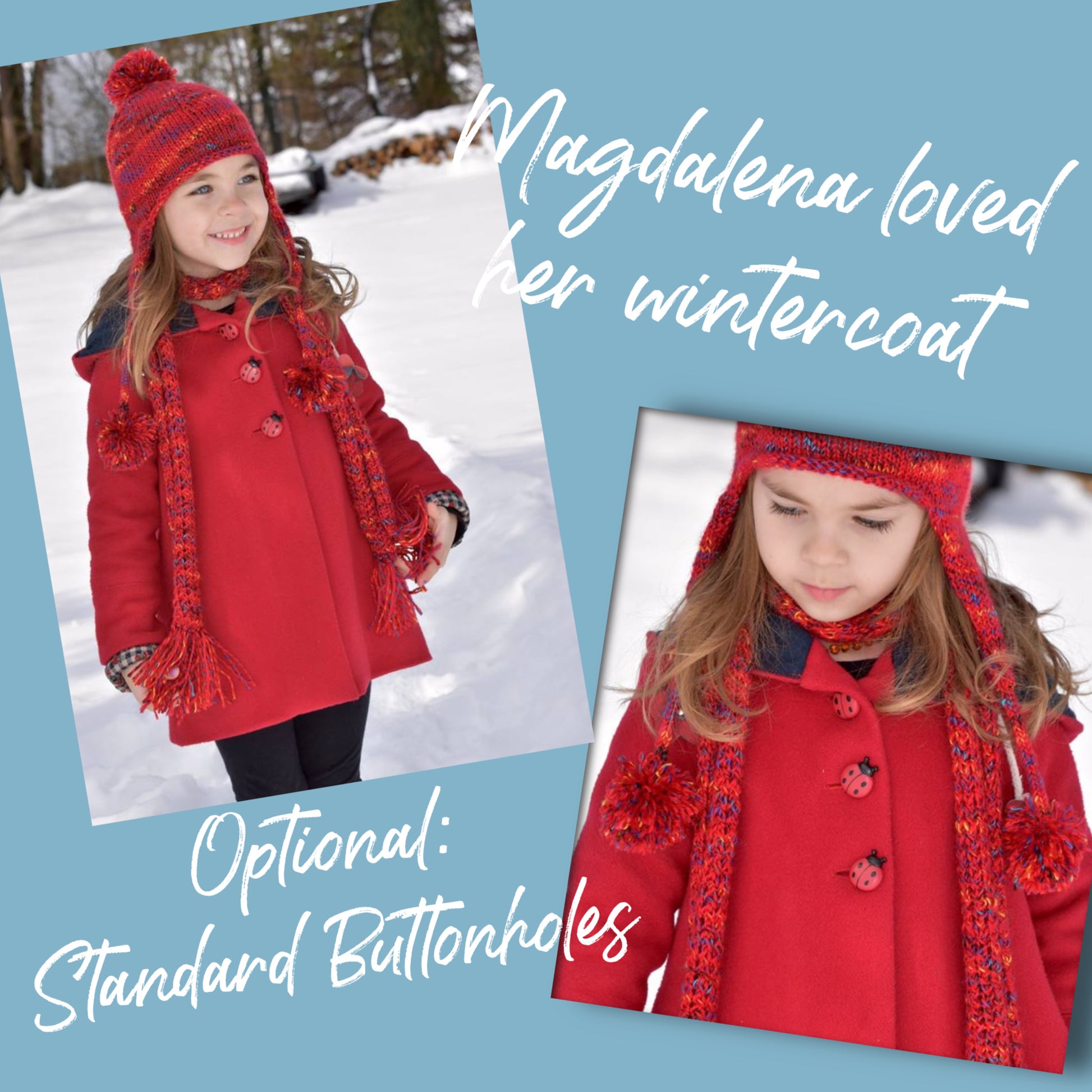 Dakota Pea Coat, pdf sewing pattern by Frocks and Frolics. Fully lined wool coat  with hoodie or collar. The sewing pattern comes with video tutorials.