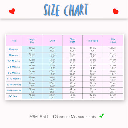 Dungies, baby romper pdf sewing pattern by Frocks & Frolics. For four way stretch interlock jersey. With gusset. Front pocket and dungaree closure. Comes with free video tutorial. Size chart.