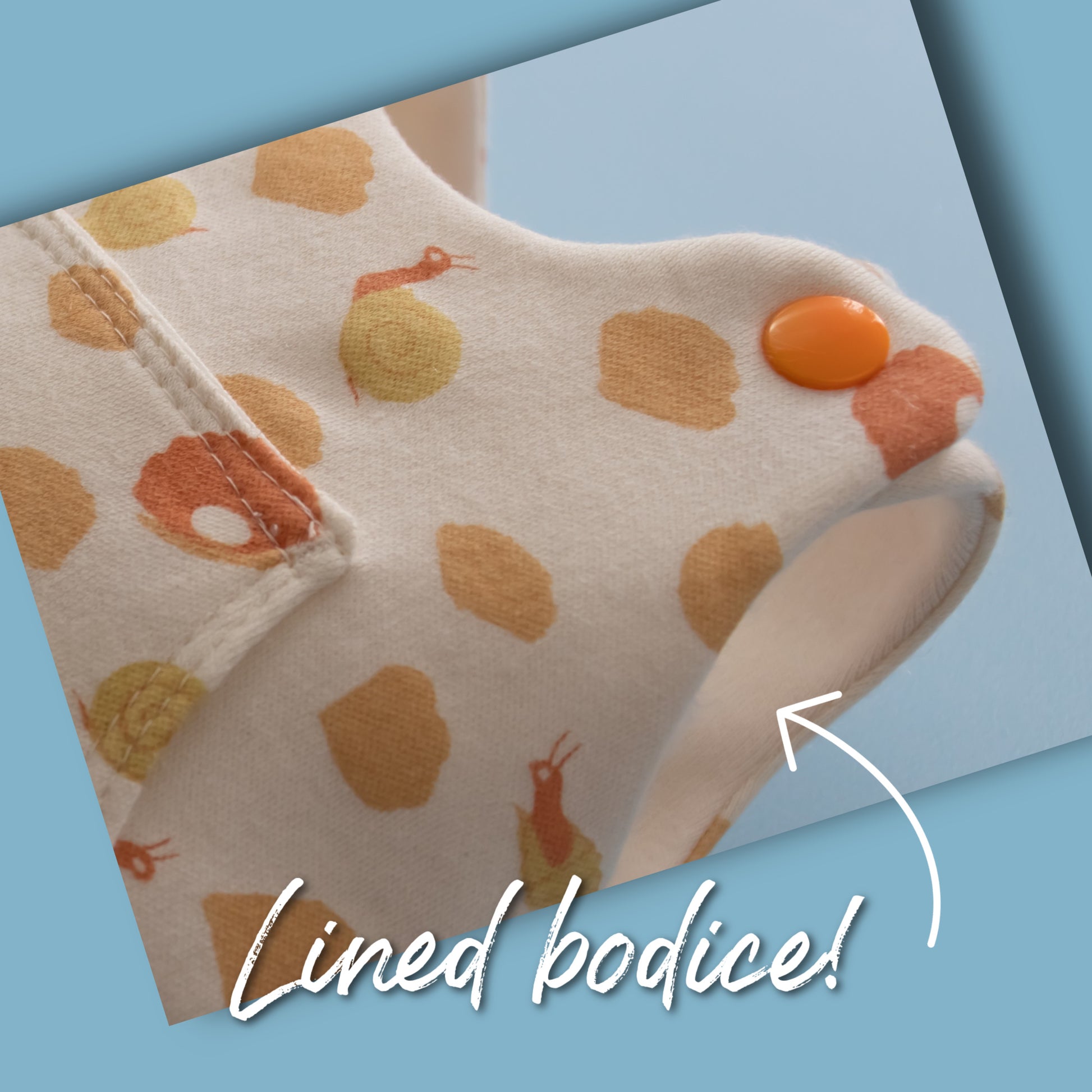 Dungies, baby romper pdf sewing pattern by Frocks & Frolics. For four way stretch interlock jersey. With gusset. Front pocket and dungaree closure. Comes with free video tutorial.