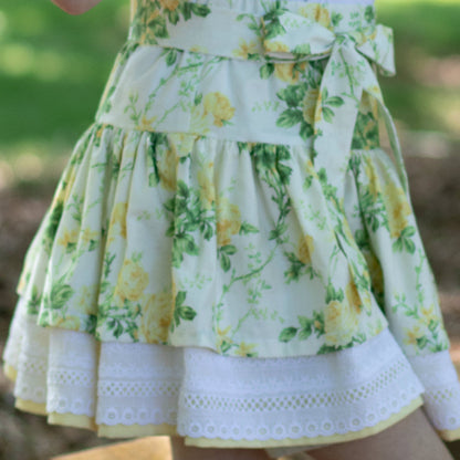 Free PDF Sewing Pattern, Scarlett skirt. It's a tiered skirt with a cute belt and elasticated waist for girls age 1-12.