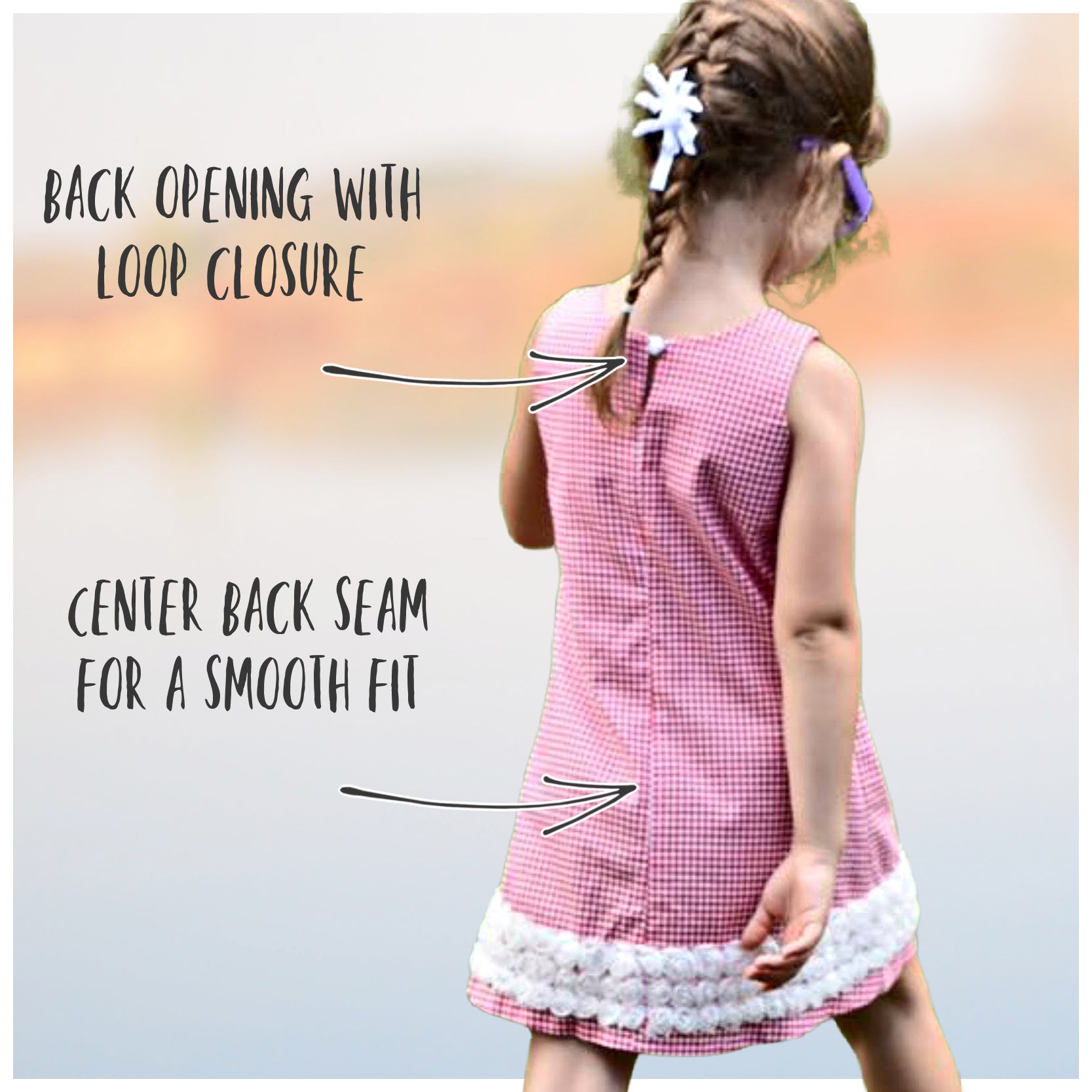 Pretty sleeveless summer dress with front pleats which open out. A-line shape, knee length. Sewing pattern and free video tutorial by Frocks & Frolics. 