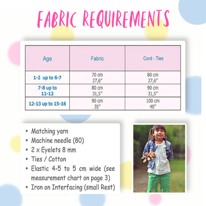 Maisy shorts pdf sewing pattern by Frocks & Frolics.With belt loopes, ties, side pockets and back patch pockets. The pattern includes video tutorials for every step. The size chart. The fabric requirements.